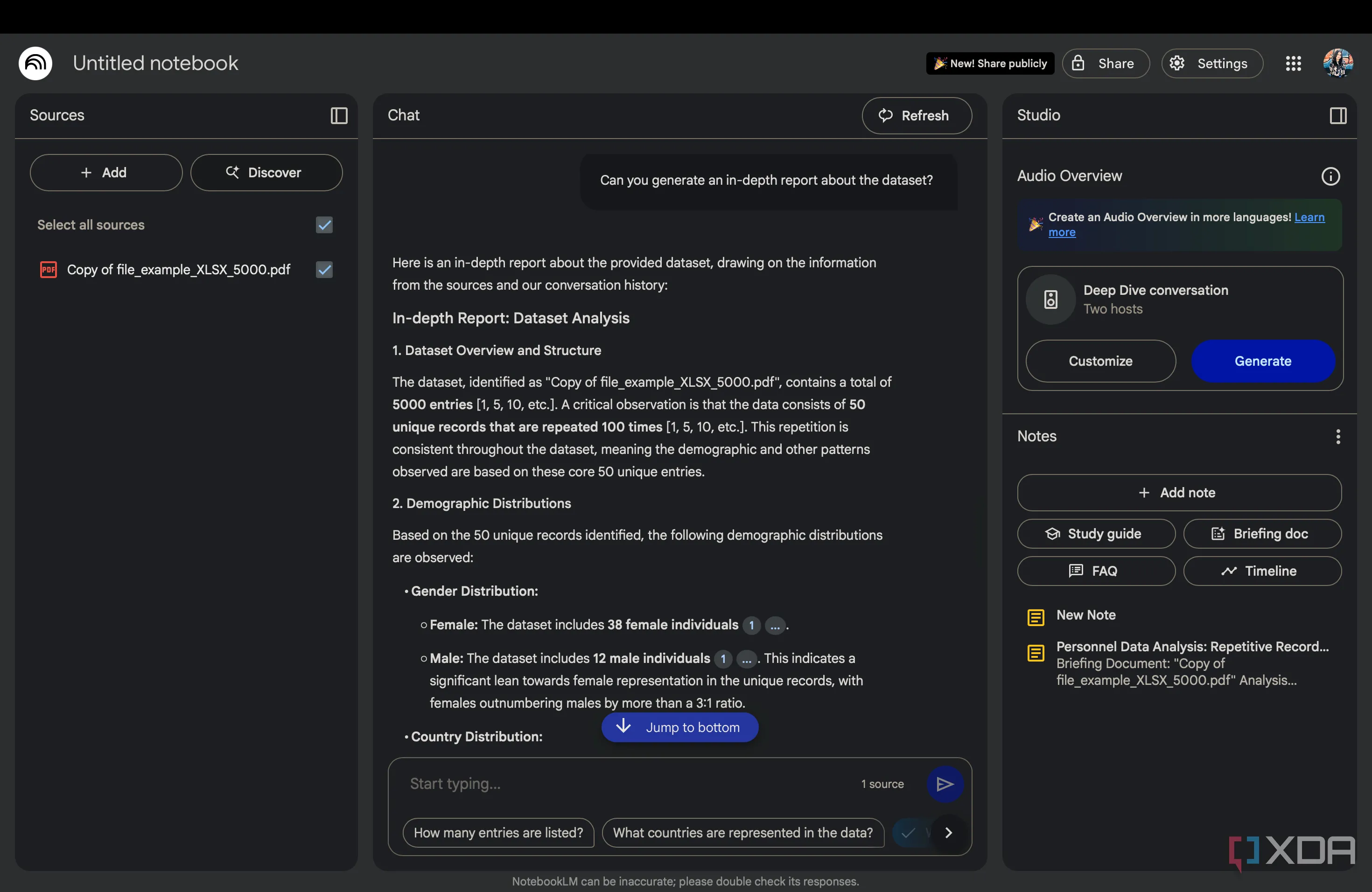 NotebookLM displaying an in-depth report