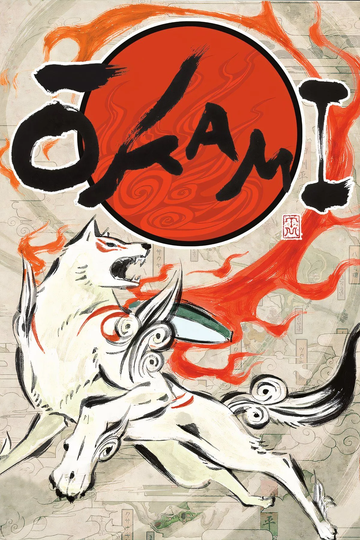 Okami Amaterasu dưới dạng sói trắng trong môi trường game Nhật Bản