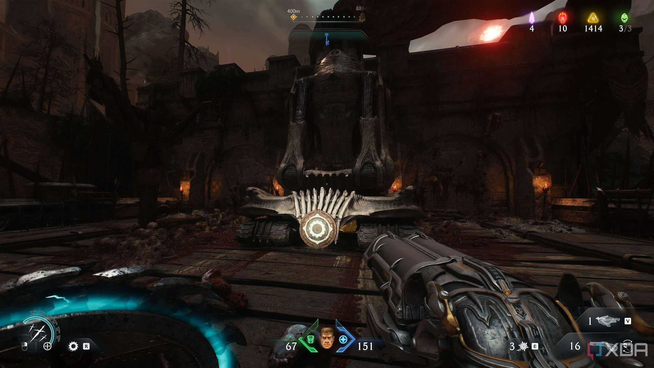 Pháo binh thứ ba cần phá hủy bằng Shield Bash trong Chapter 20 của Doom: The Dark Ages