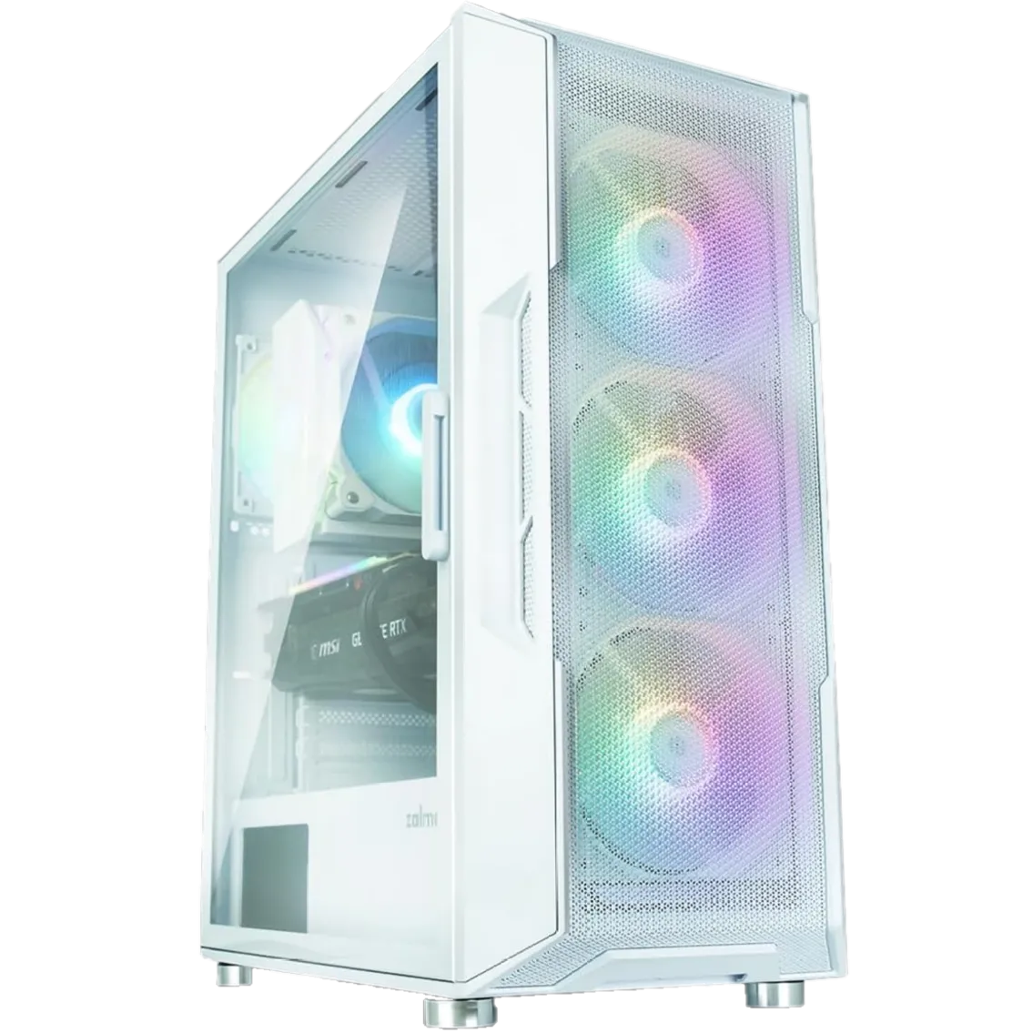 Render vỏ case Zalman i3 Neo màu trắng với quạt RGB nổi bật