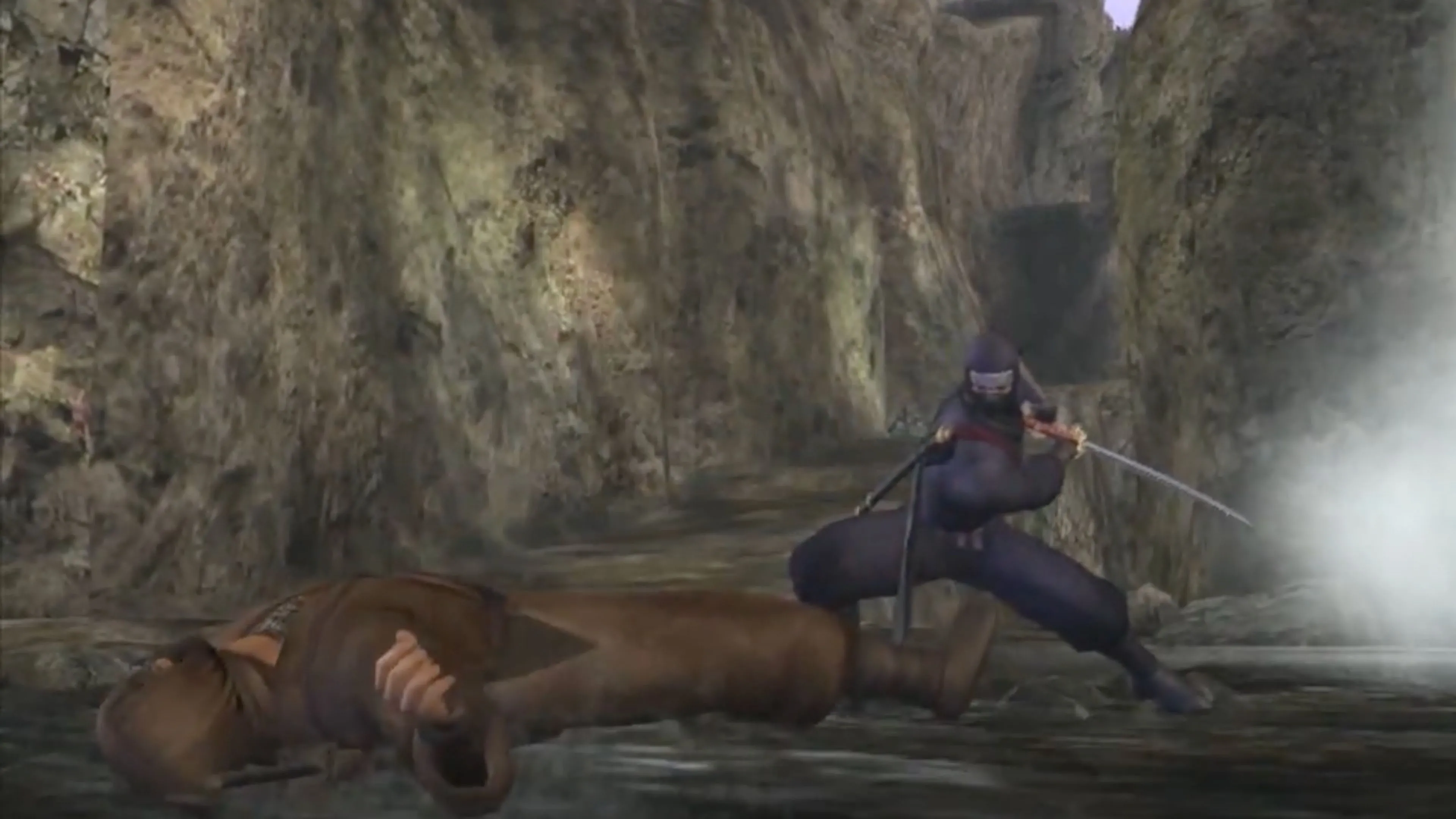 Ryu Hayabusa chiến đấu với một ninja trong Ninja Gaiden Black với tốc độ cao