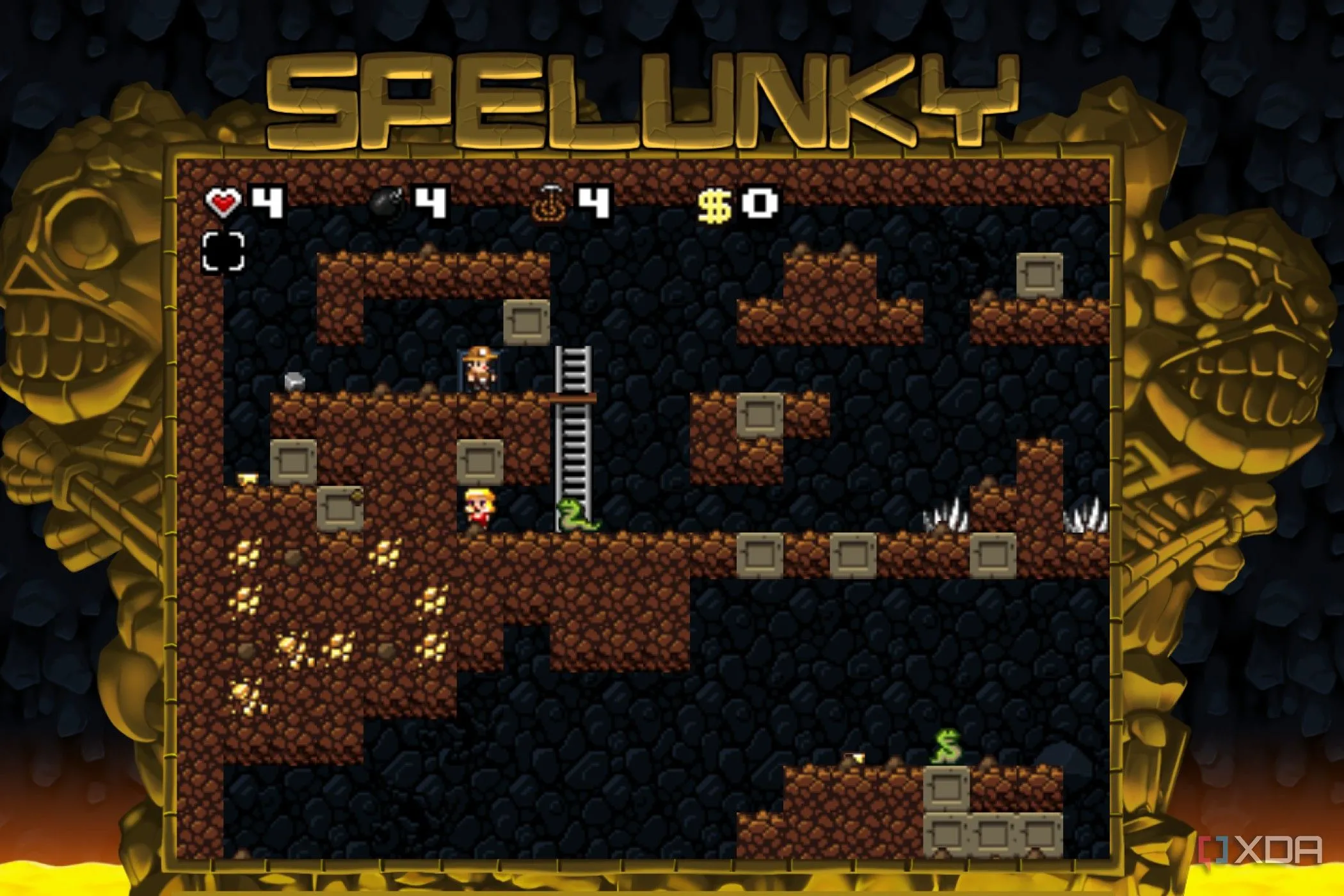 Screenshot game Spelunky với nhân vật chính đang khám phá hầm ngục