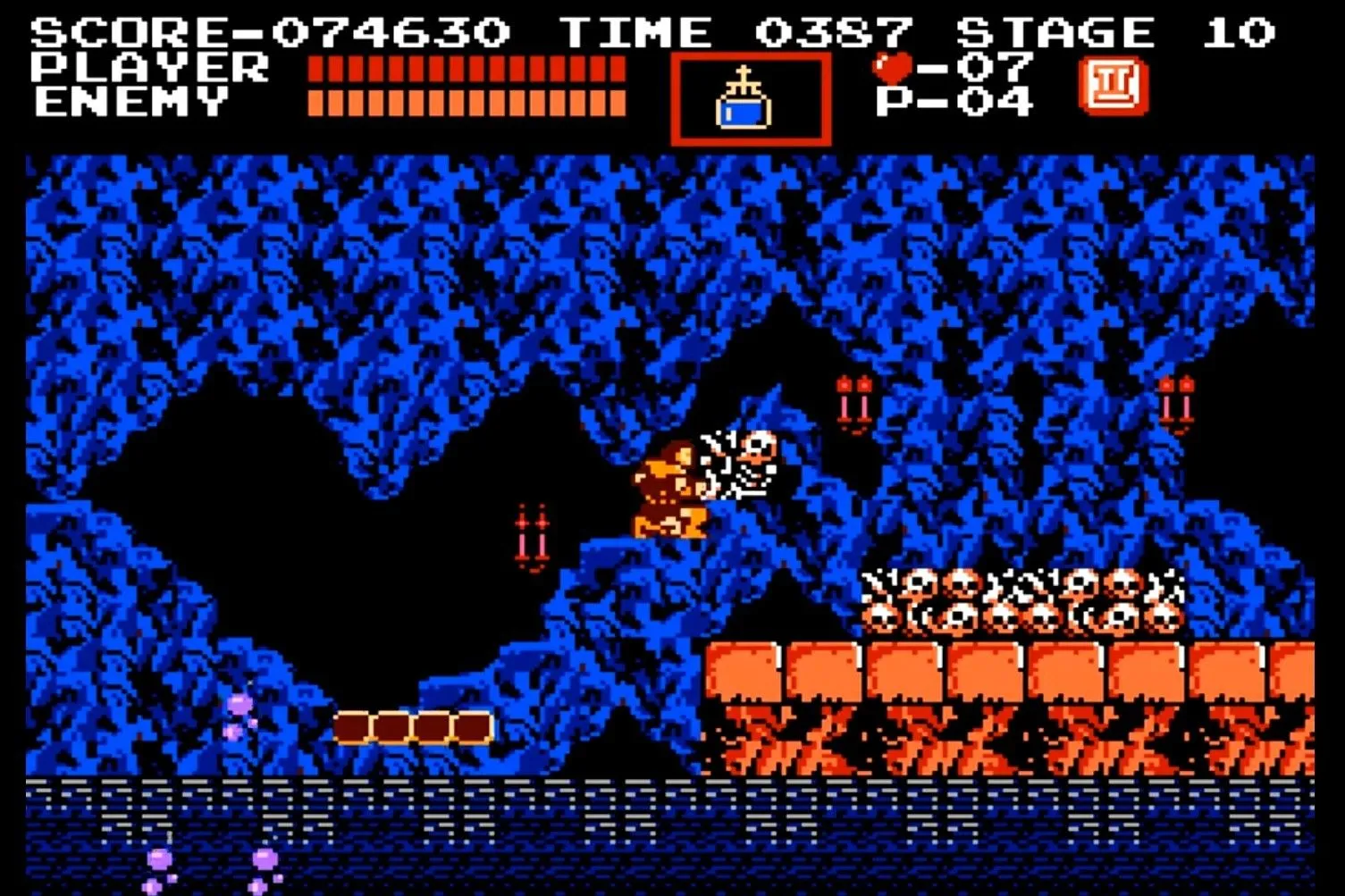Simon Belmont chiến đấu trong màn chơi game Castlevania trên NES