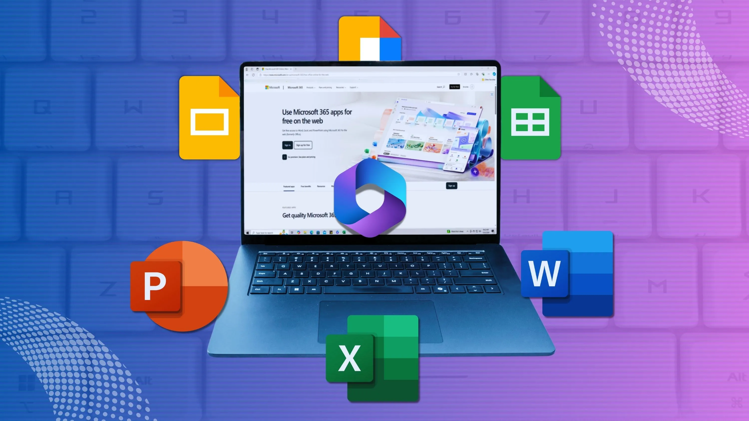 So sánh giao diện trang chủ Microsoft 365 và các ứng dụng Google Docs trên laptop