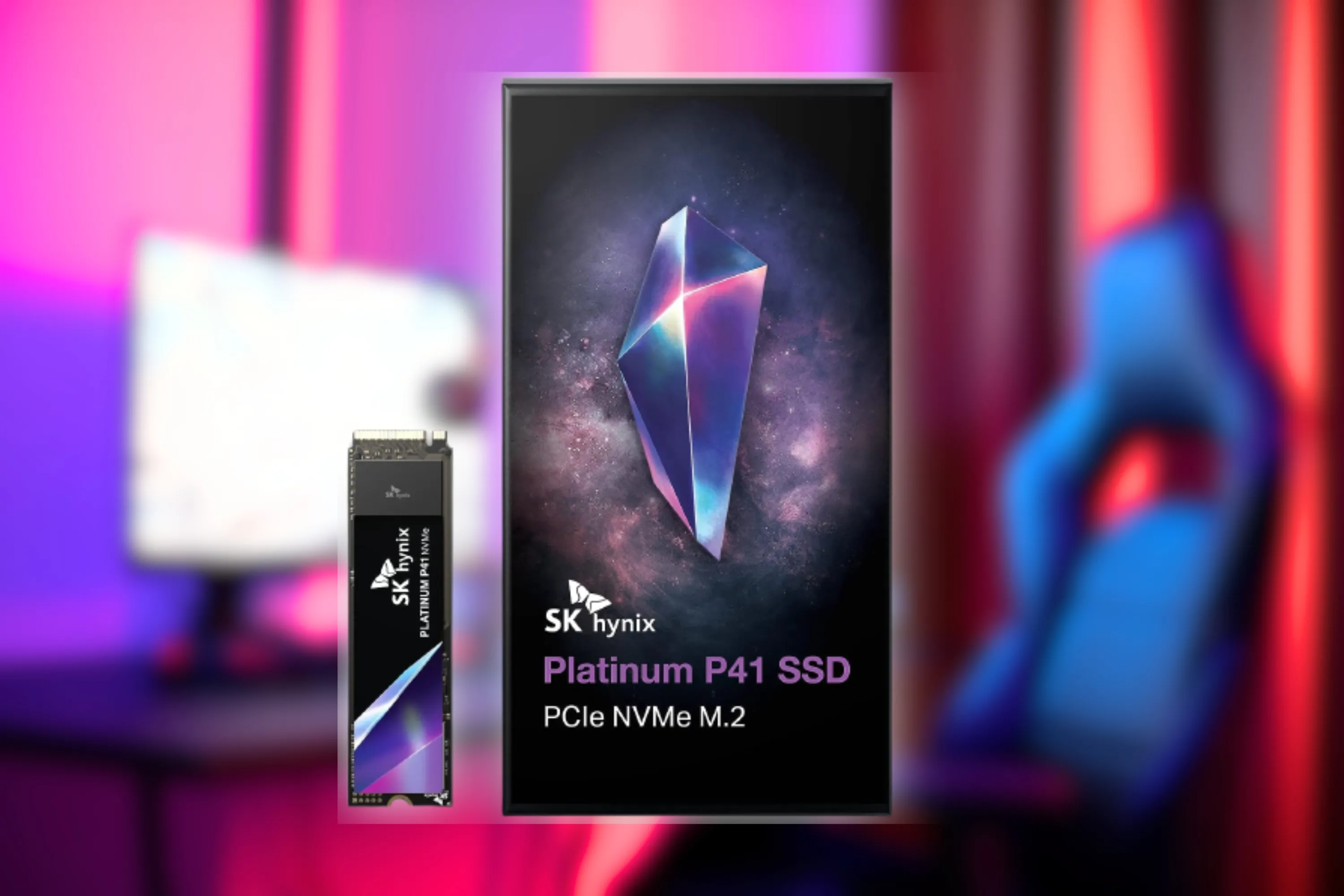 SSD SK hynix Platinum P41 trên nền mờ, nổi bật tem nhãn.