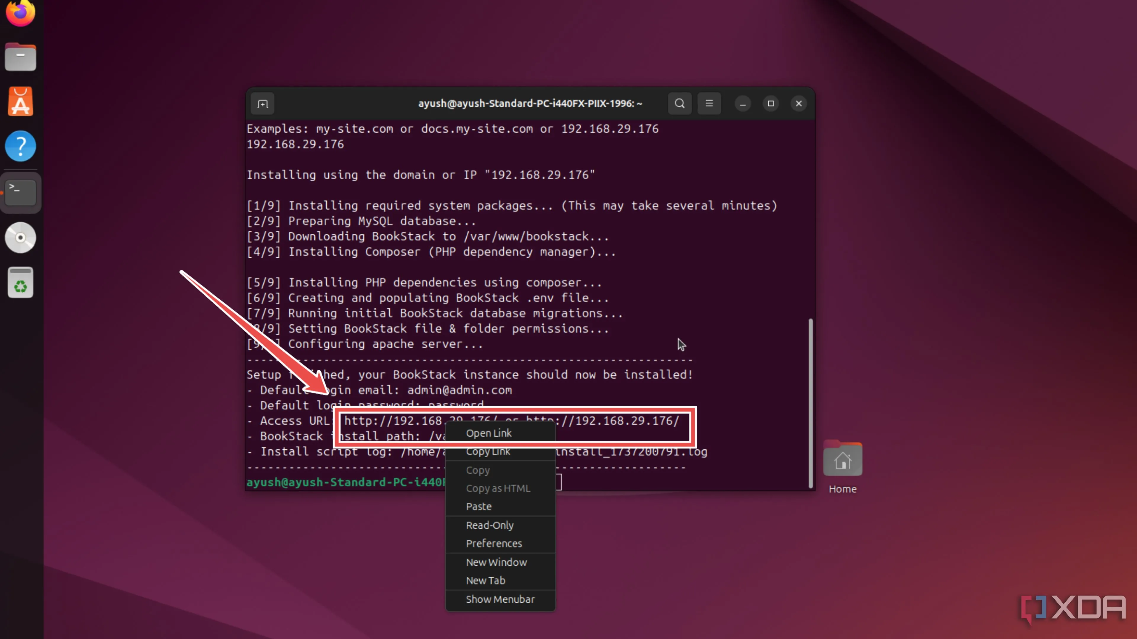 Sử dụng địa chỉ IP để truy cập giao diện web của BookStack sau khi cài đặt trên Ubuntu