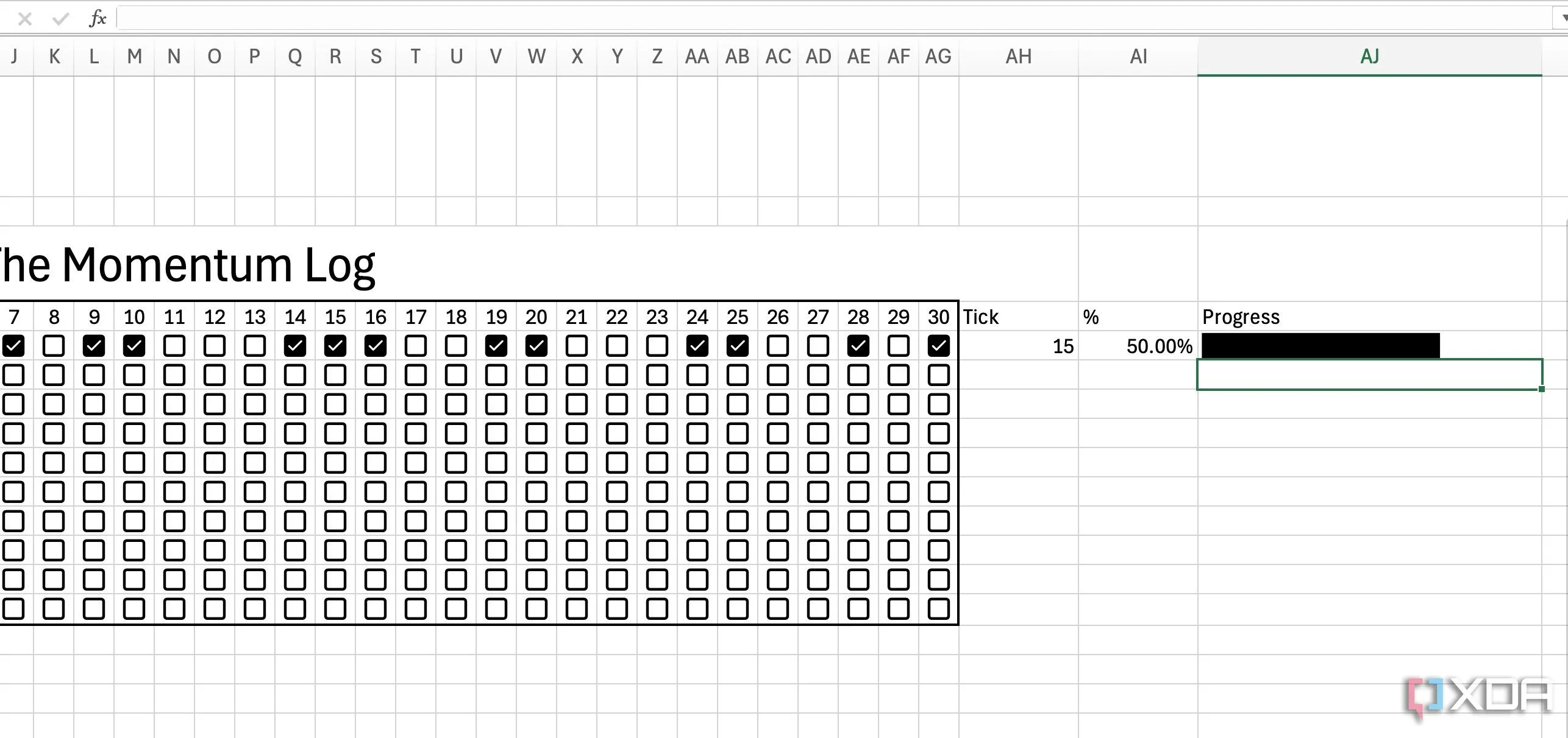 Sử dụng hàm REPT để tạo thanh tiến độ trực quan cho thói quen trên Excel
