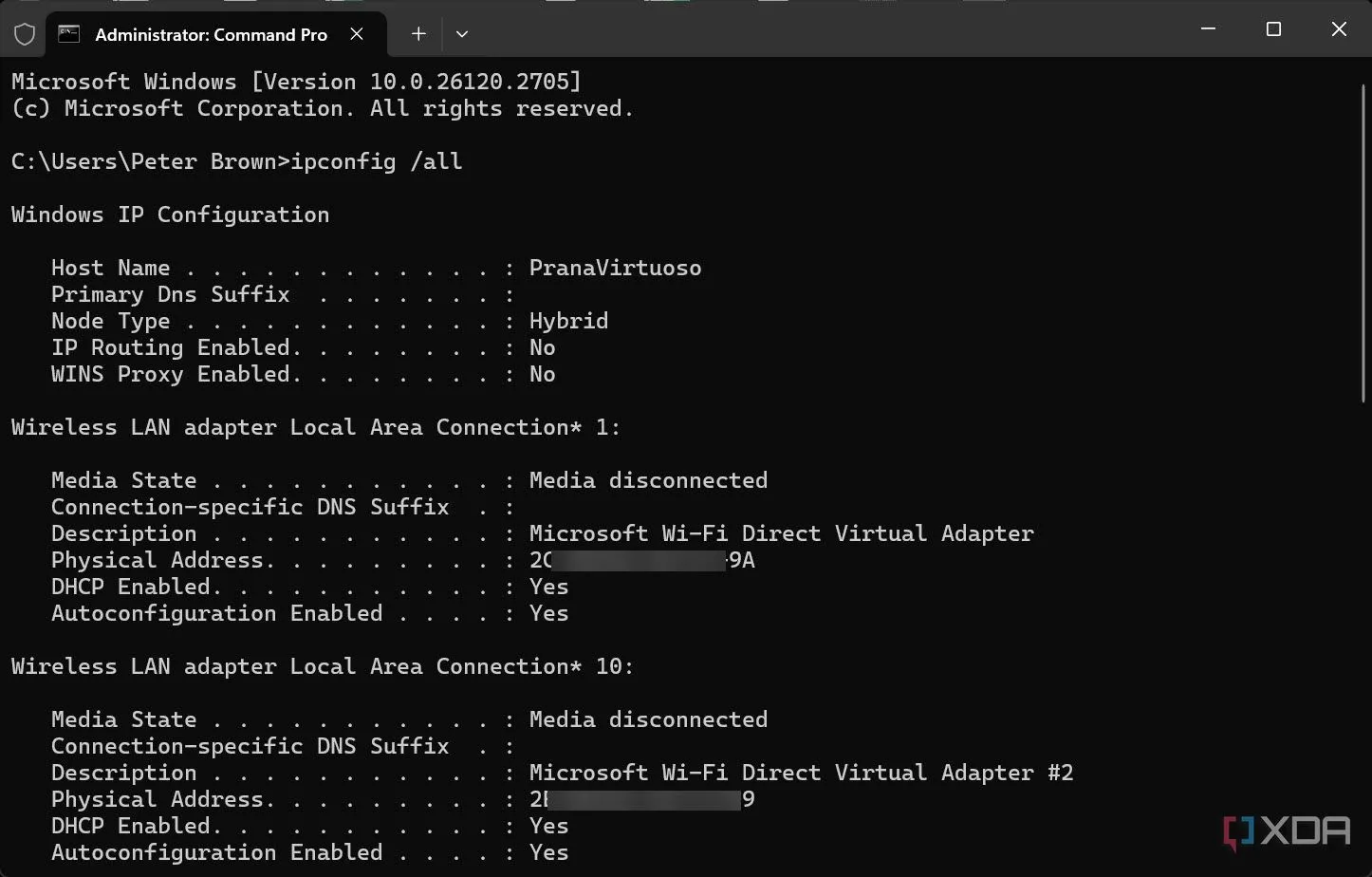 Sử dụng lệnh ipconfig all để xem chi tiết cấu hình mạng
