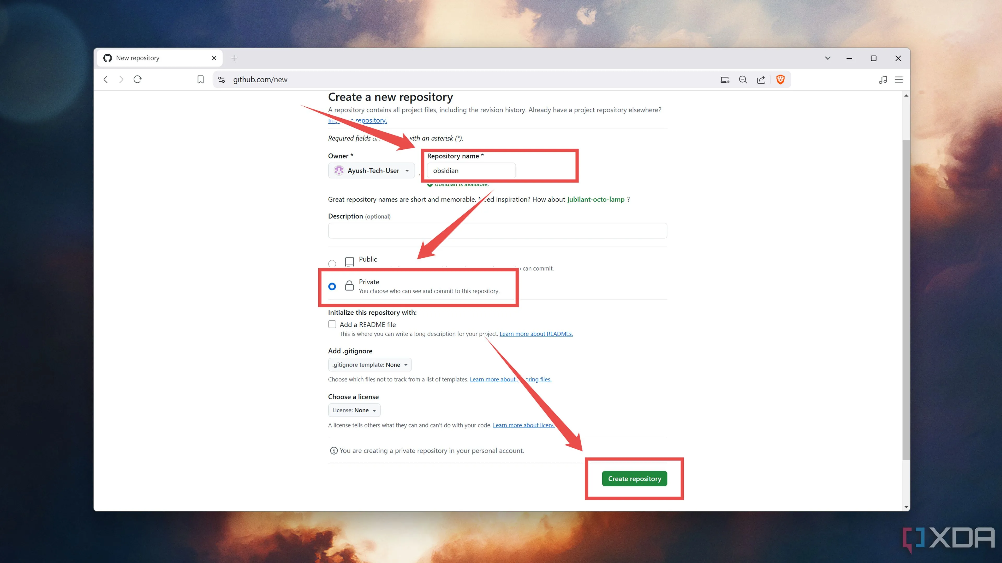 Tạo kho lưu trữ GitHub riêng tư cho ghi chú Obsidian