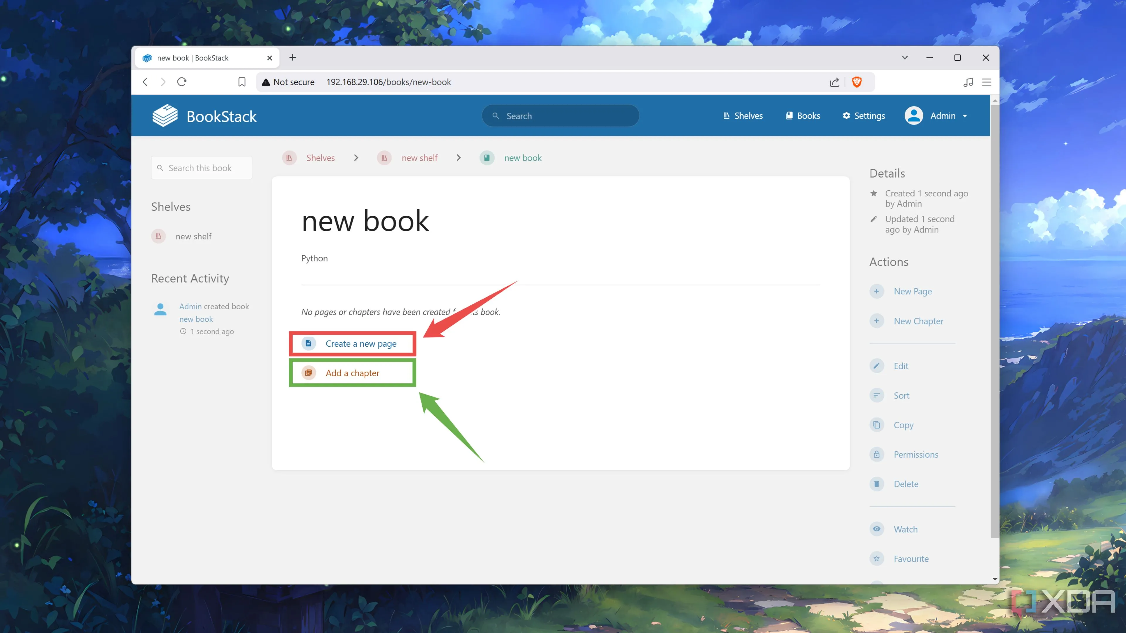 Tạo một Page (Trang) mới để bắt đầu thêm nội dung ghi chú vào BookStack
