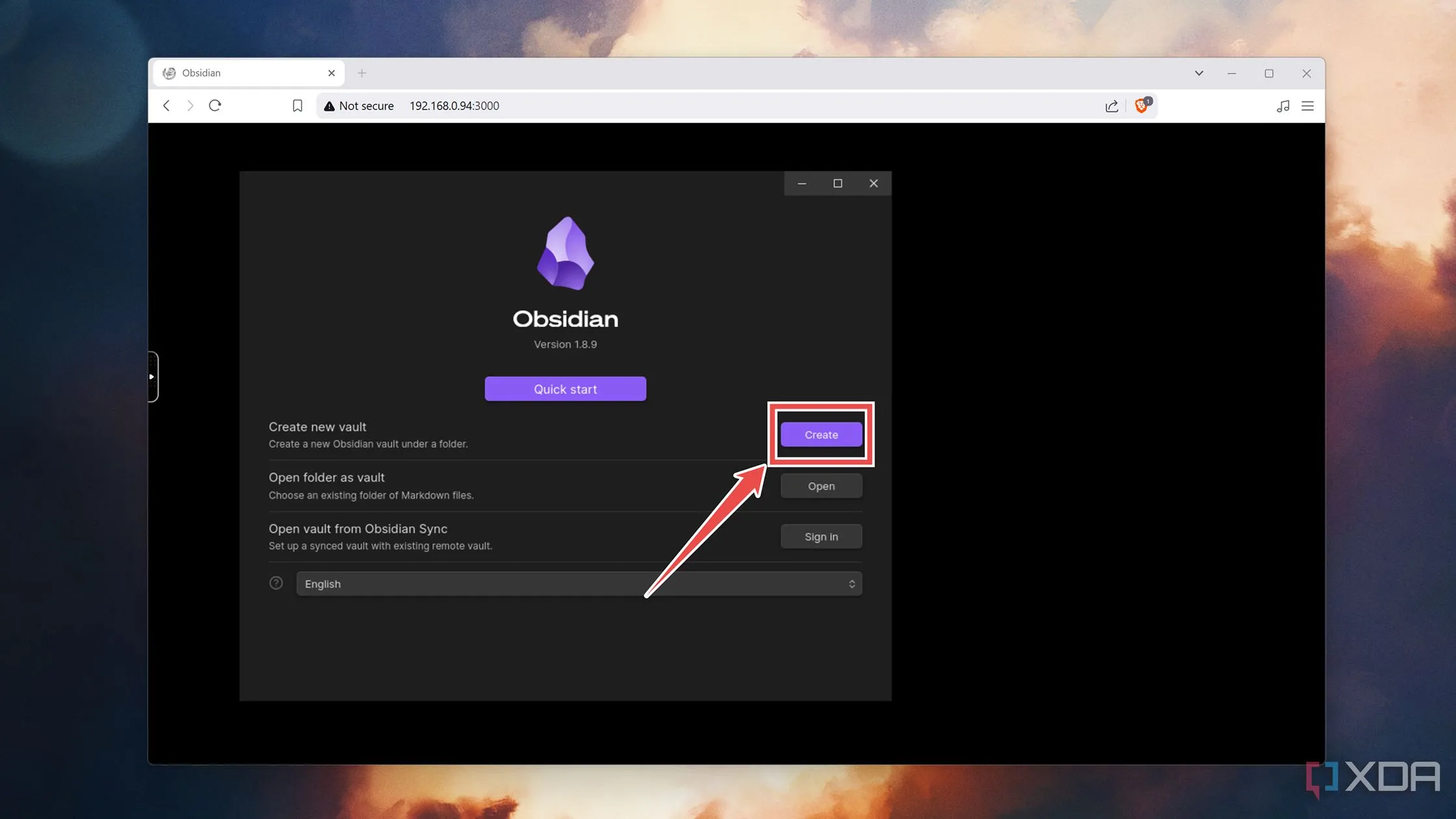 Tạo Vault mới trong Obsidian web UI