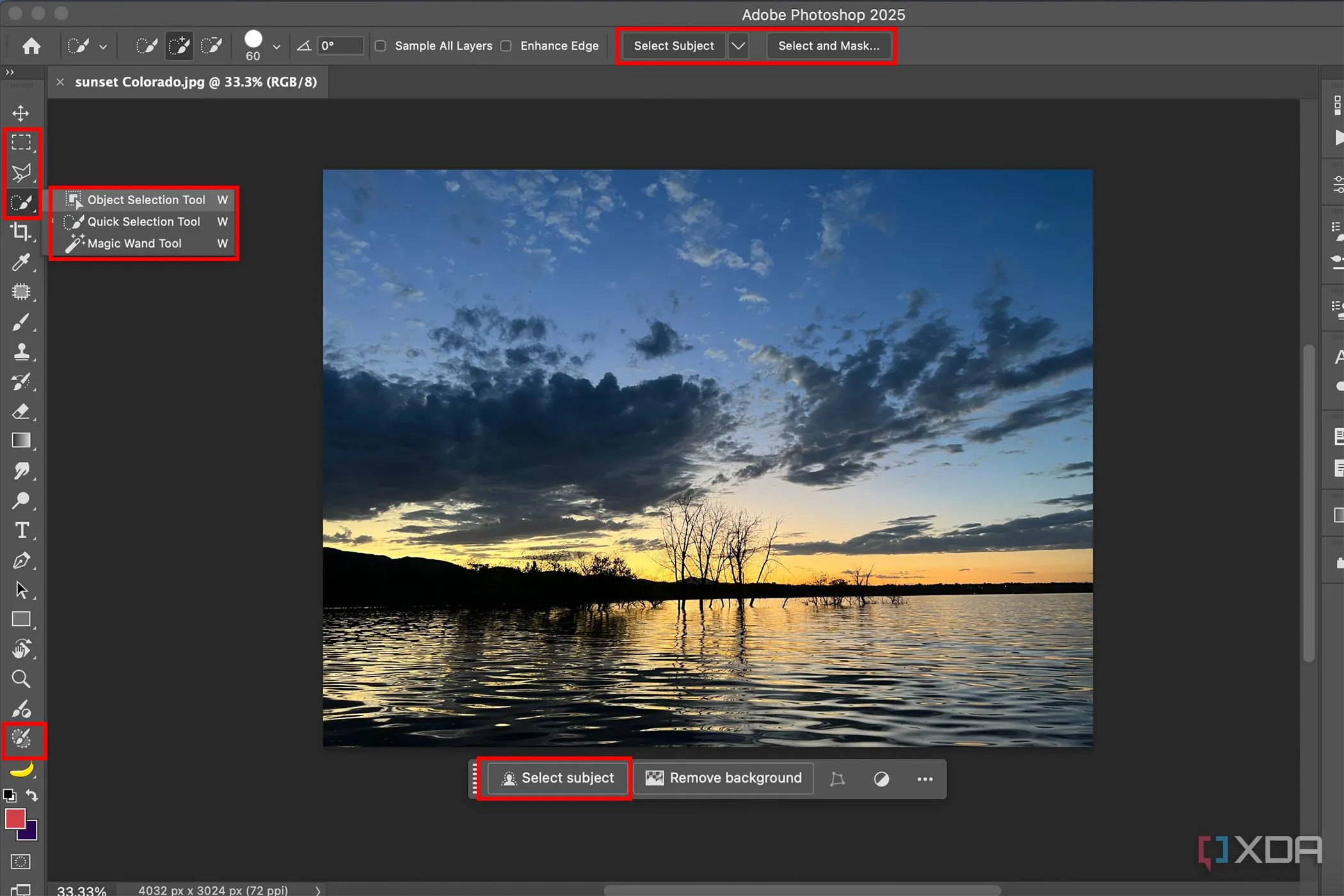 Thanh công cụ chọn vùng đa dạng trong Photoshop, bao gồm các công cụ AI và tùy chọn lựa chọn phức tạp, nâng cao hiệu quả làm việc
