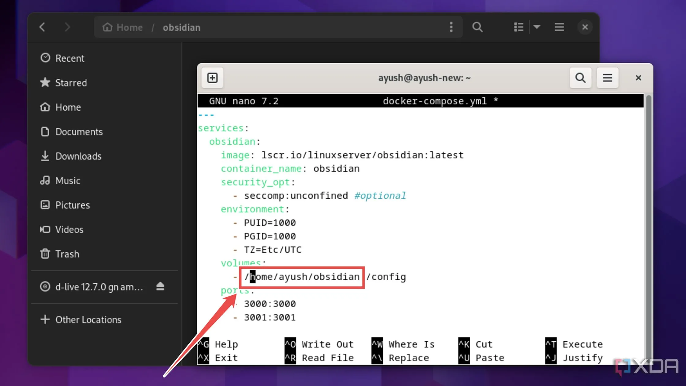 Thay đổi đường dẫn lưu trữ cấu hình trong docker-compose.yml