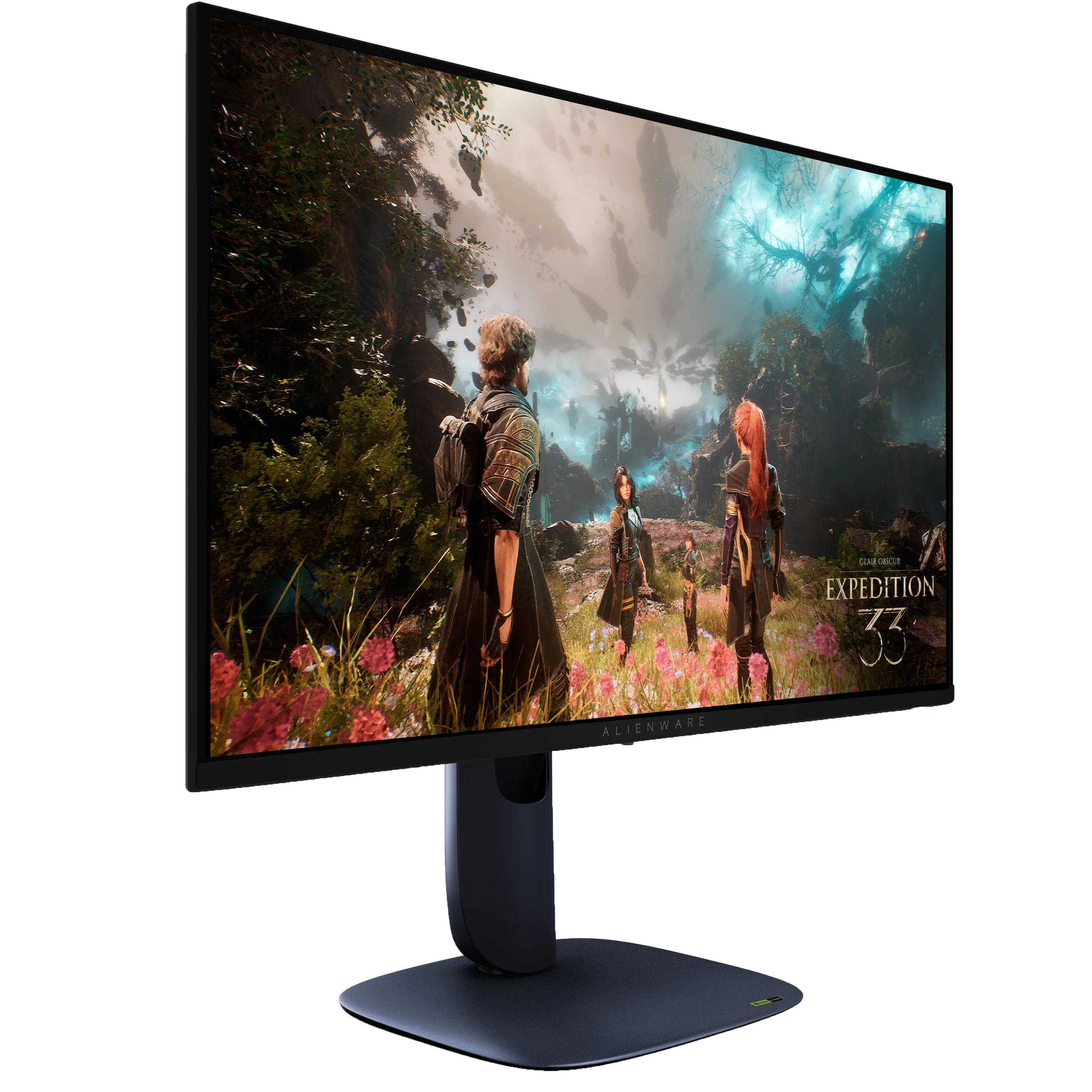 Thiết kế mặt sau của màn hình gaming Alienware AW2725Q QD-OLED đen với logo đặc trưng