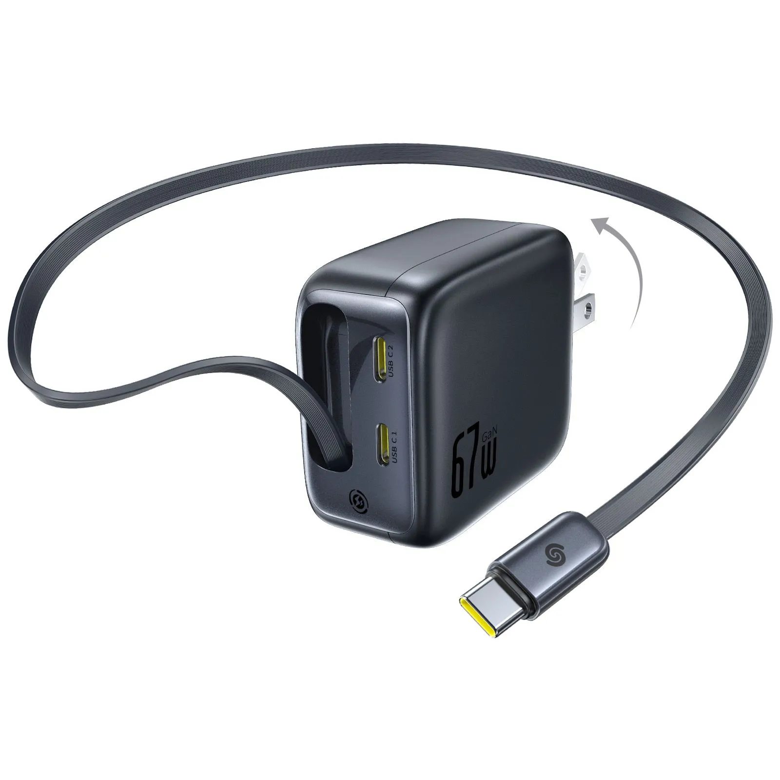 Thiết kế nhỏ gọn của củ sạc nhanh Baseus EnerCore 67W với cáp USB-C rút gọn