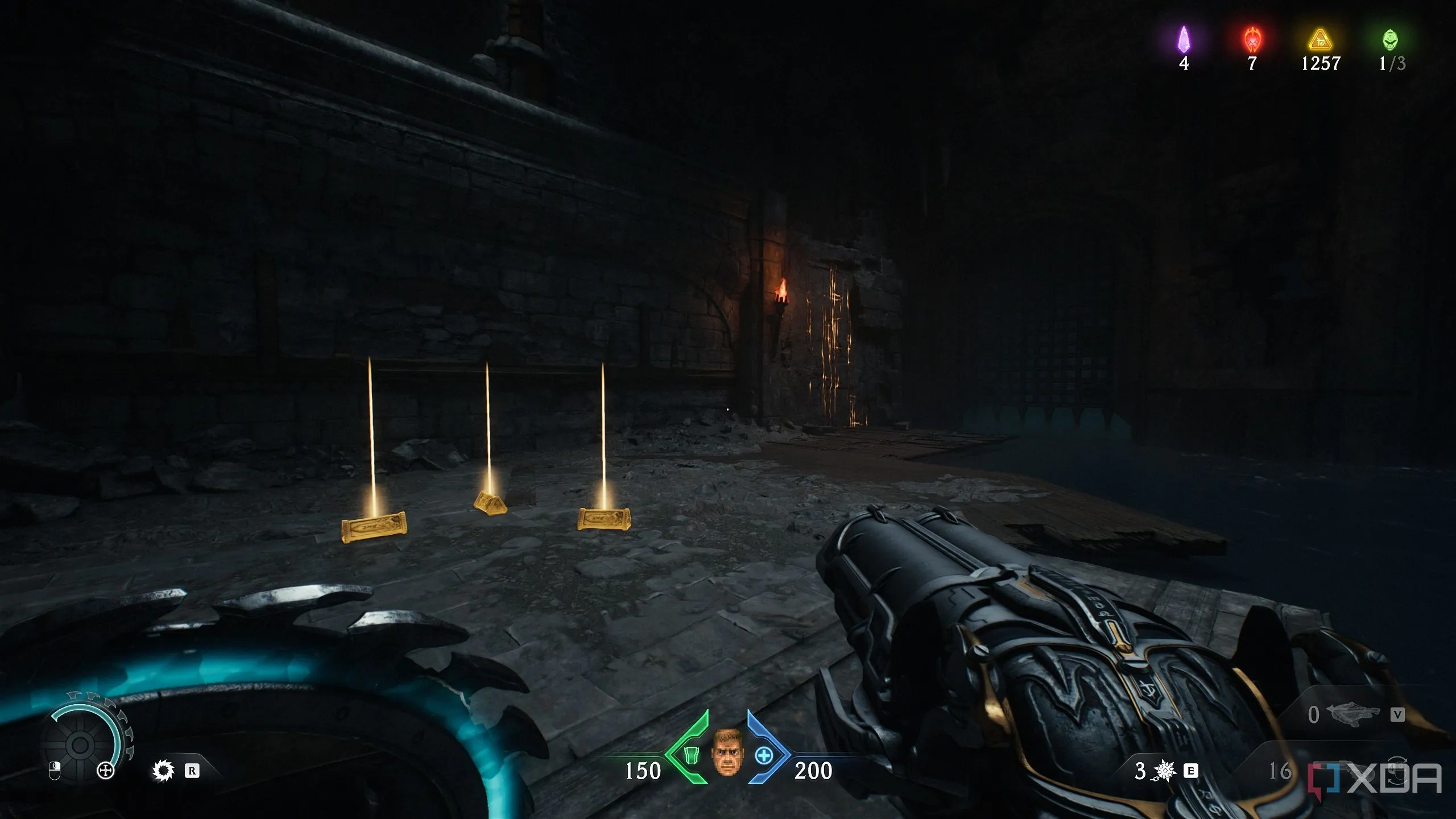 Thỏi vàng trên gờ đá phía trên các cỗ máy phun lửa trong Chapter 20 của Doom: The Dark Ages