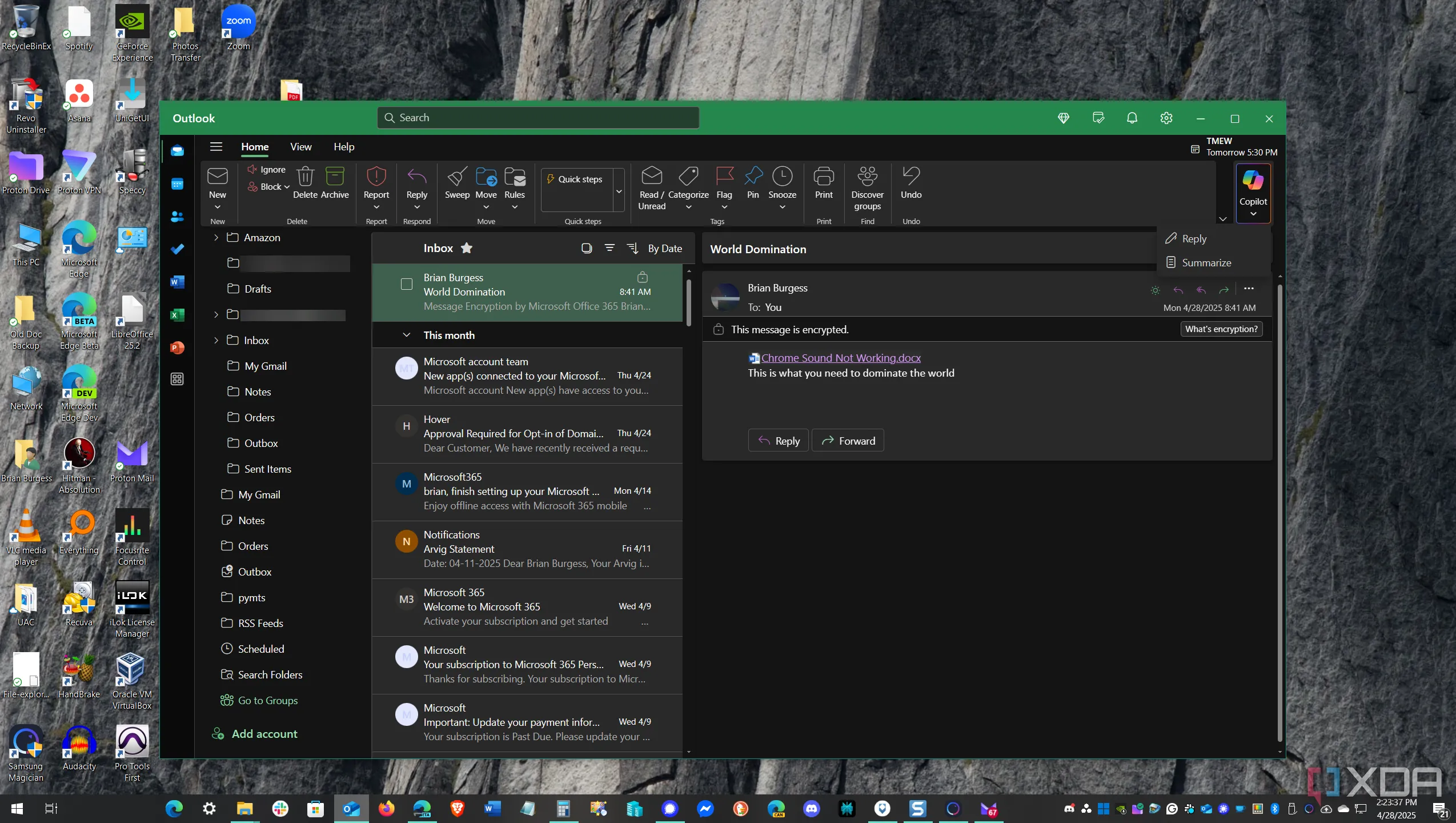 Thư điện tử được mã hóa hiển thị trong ứng dụng Outlook