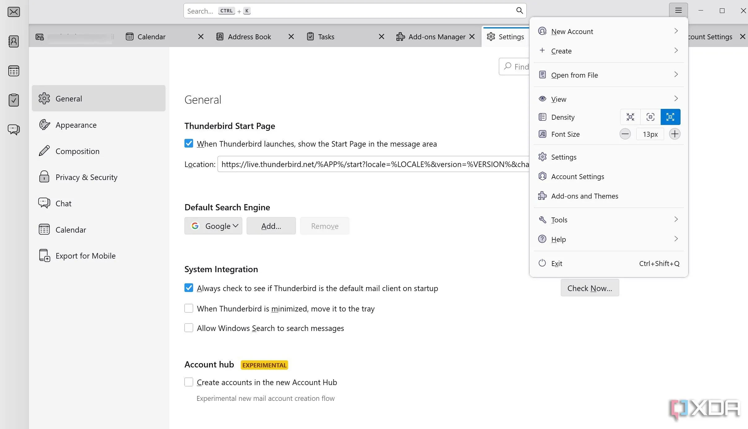 Thunderbird context menu