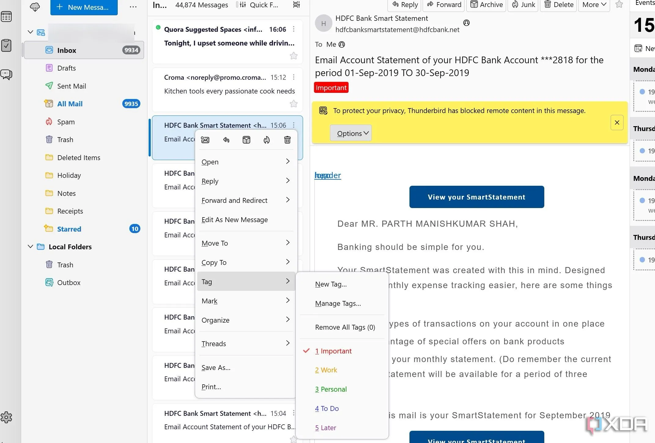 Thunderbird với các thẻ phân loại email