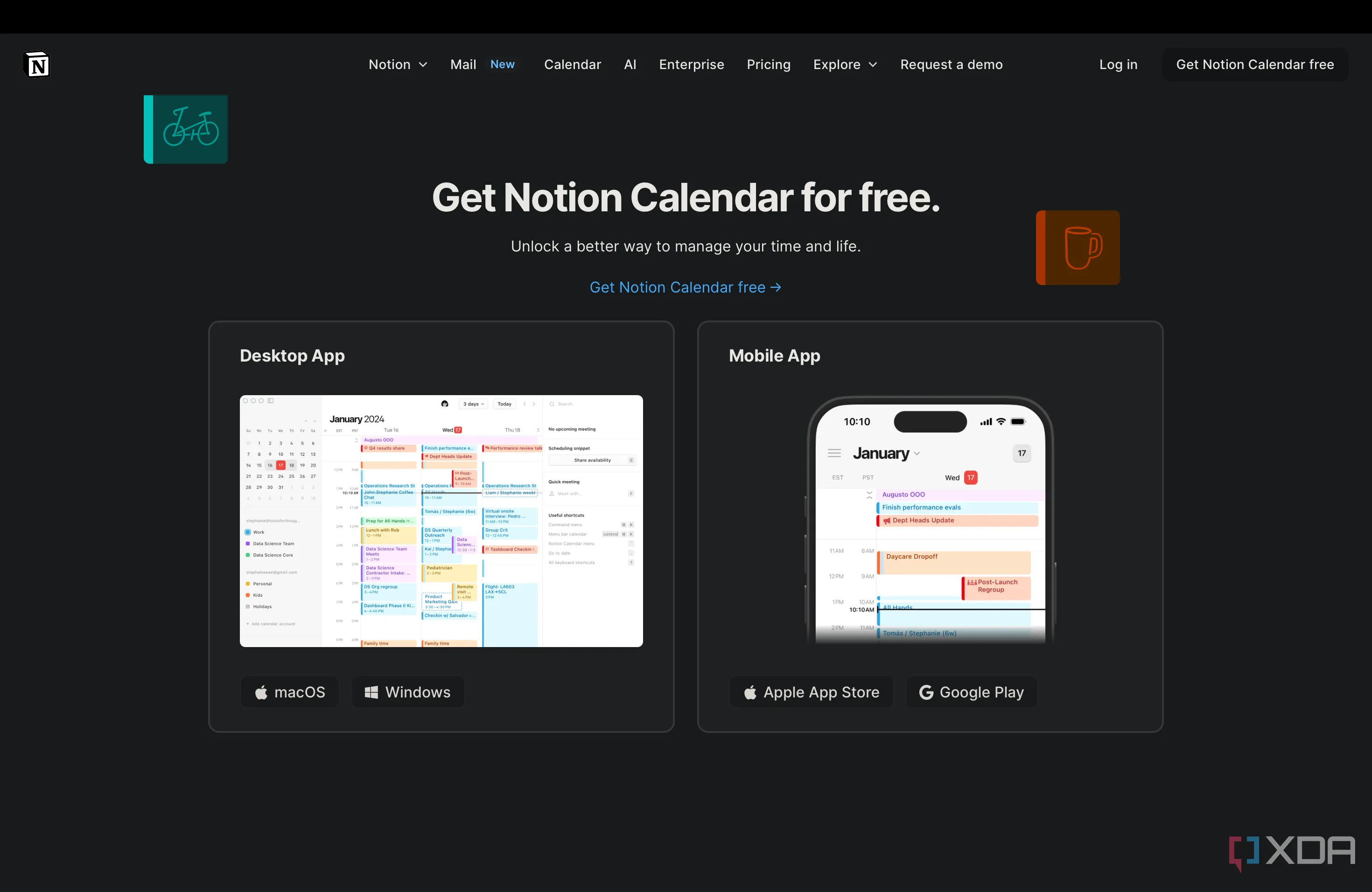 Tiện ích lịch trên thanh Menu (Menu bar calendar) của Notion Calendar, cho phép xem nhanh các sự kiện sắp tới và thực hiện hành động tức thì