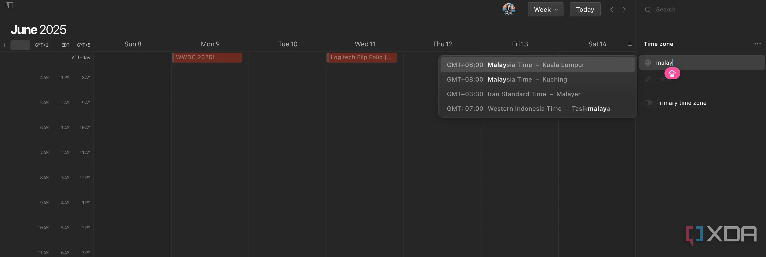Tính năng hỗ trợ đa múi giờ trên Notion Calendar, hiển thị các múi giờ khác nhau để người dùng dễ dàng quản lý lịch trình làm việc từ xa