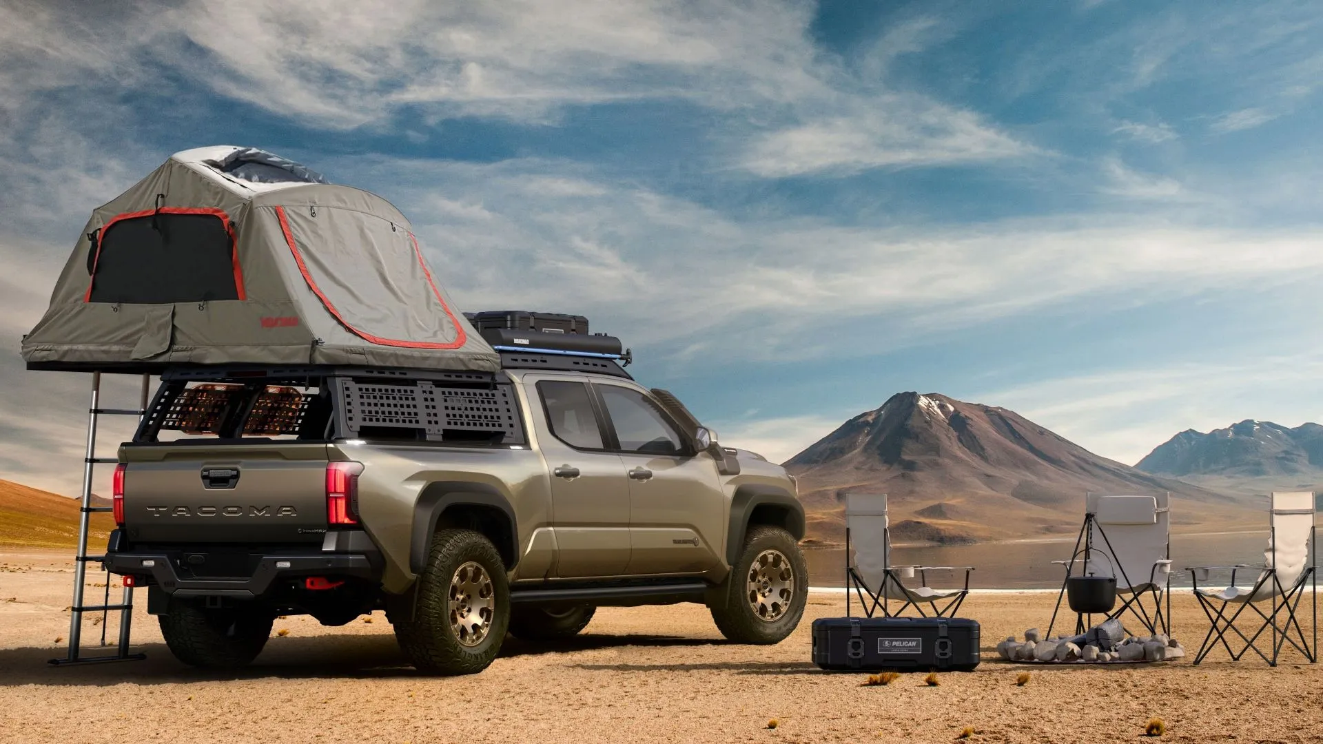 Toyota Tacoma Trailhunter 2025 phiên bản hybrid mạnh mẽ, với trang bị off-road tại khu cắm trại