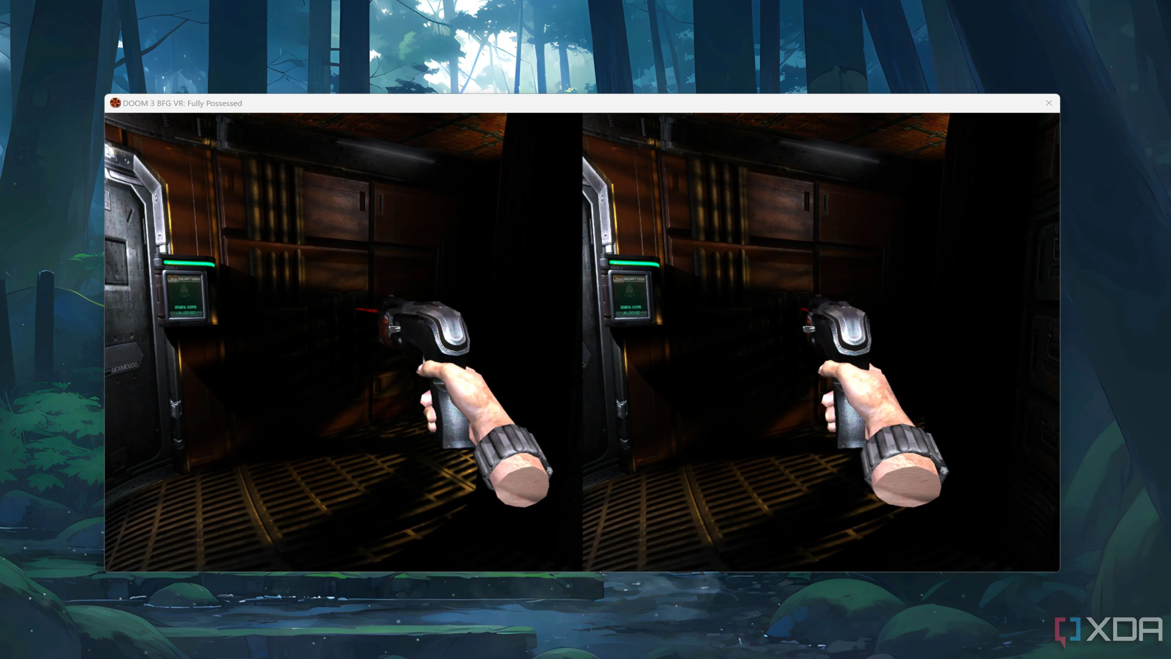 Trải nghiệm kinh dị trong Doom 3: BFG Edition khi được chơi với mod VR, thể hiện góc nhìn thứ nhất và không khí u ám của trò chơi.