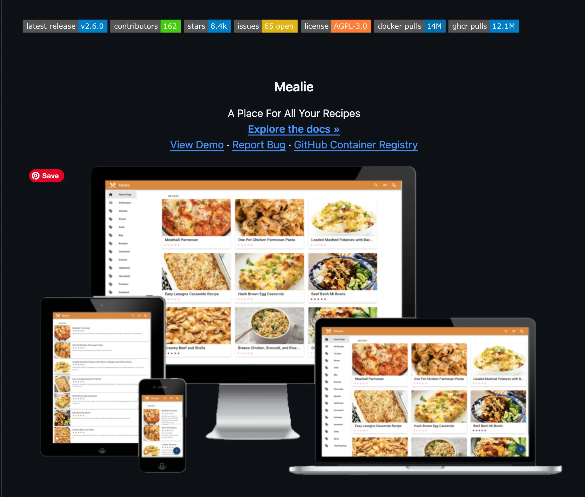 Trang GitHub của dự án Mealie, biểu tượng cho tính chất mã nguồn mở và miễn phí của ứng dụng quản lý công thức này