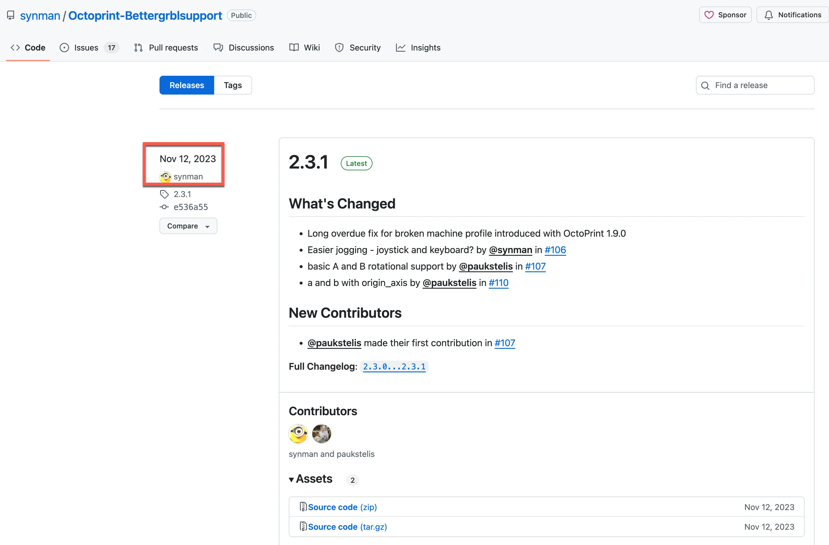 Trang kho lưu trữ GitHub của plugin Bettergrblsupport, hiển thị trạng thái cập nhật
