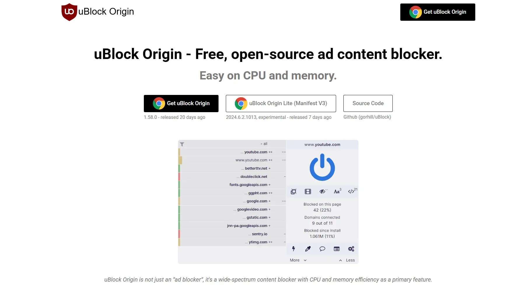 Trang web uBlock Origin, một trình chặn quảng cáo mã nguồn mở, gợi ý về các tranh cãi về điều khoản dịch vụ và rủi ro pháp lý