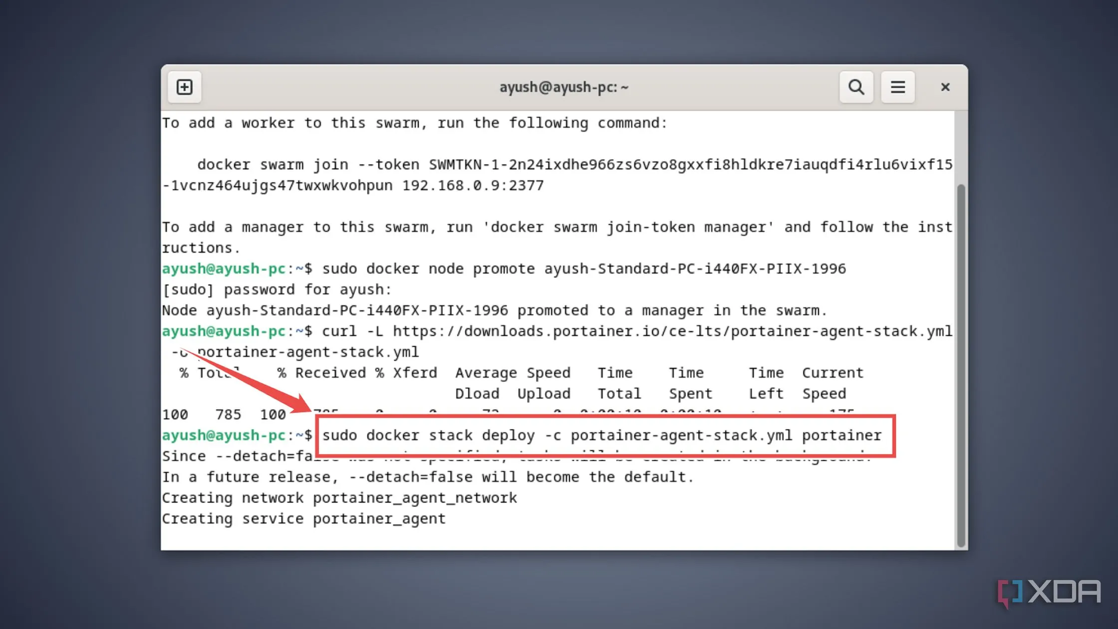 Triển khai Portainer instance trên cụm Docker Swarm bằng tệp cấu hình vừa tải