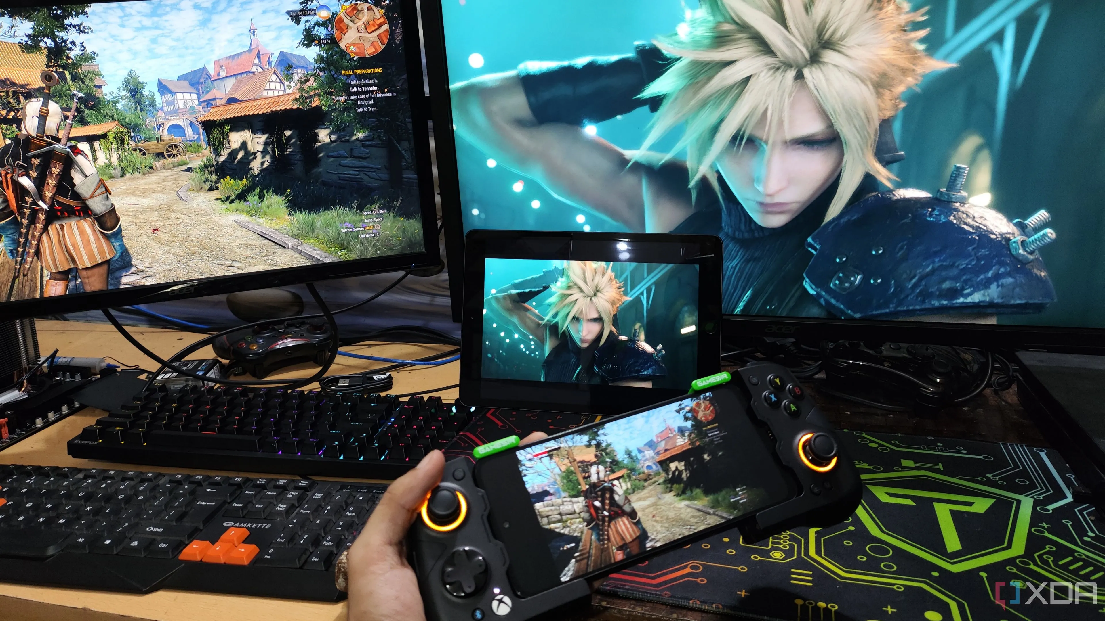 Trò chơi The Witcher 3 được truyền phát tới điện thoại Poco M6 Pro qua Parsec, trong khi Final Fantasy VII Remake được truyền phát tới iPad qua Moonlight/Sunshine