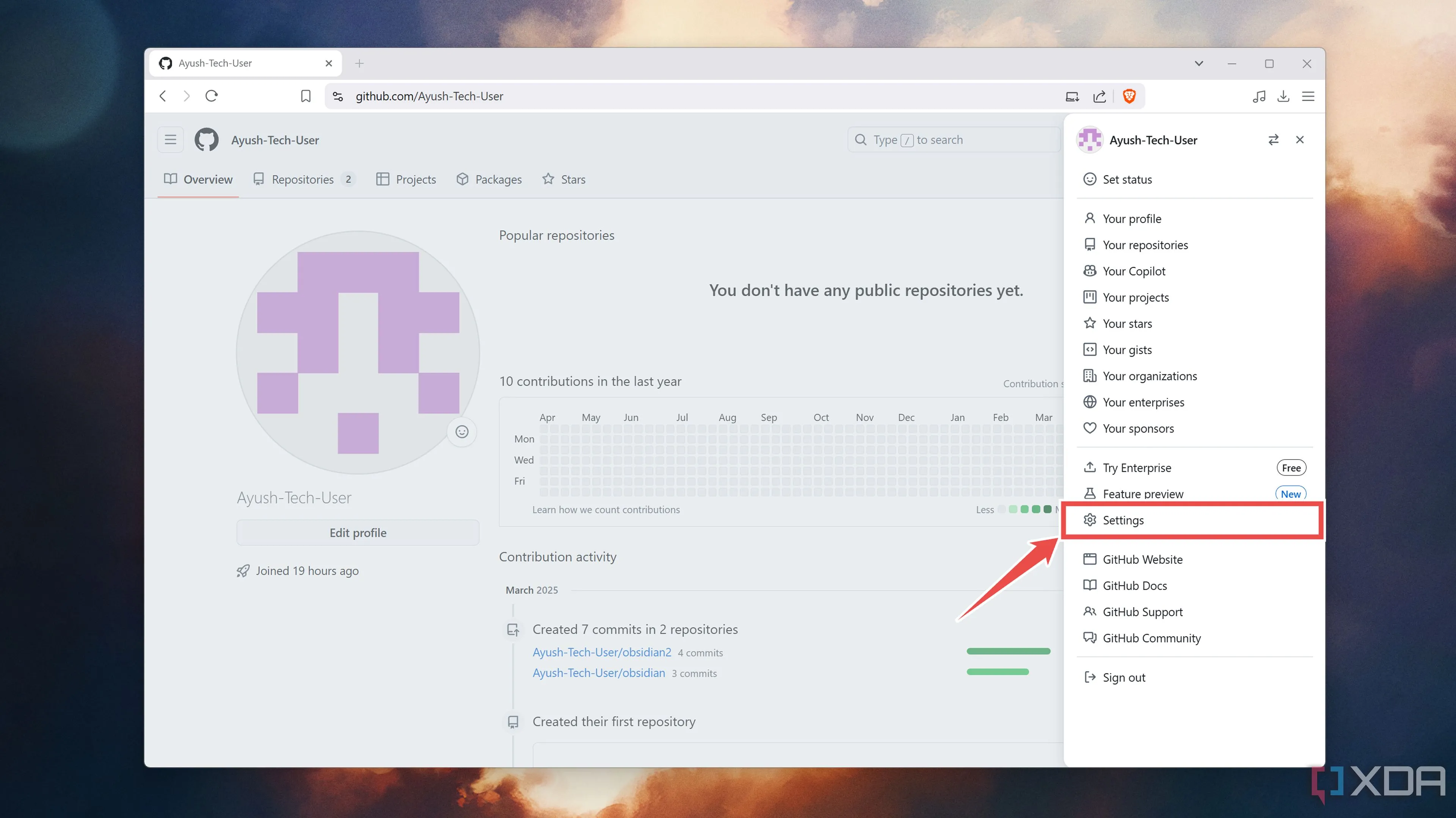 Truy cập cài đặt tài khoản GitHub để tạo Personal Access Token