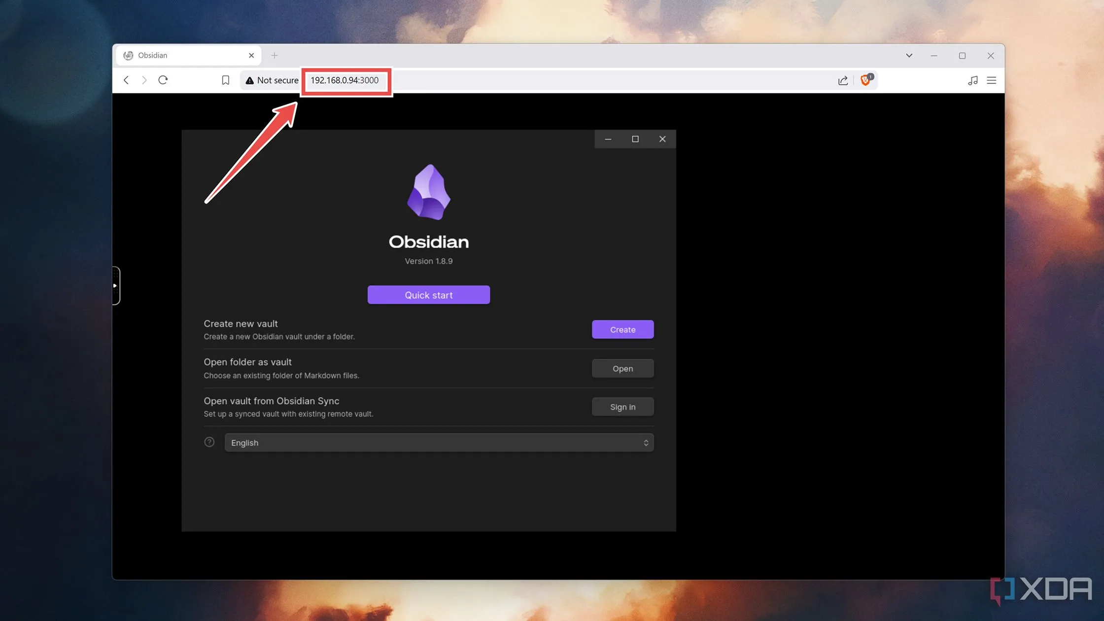 Truy cập giao diện web của Obsidian sau khi triển khai Docker