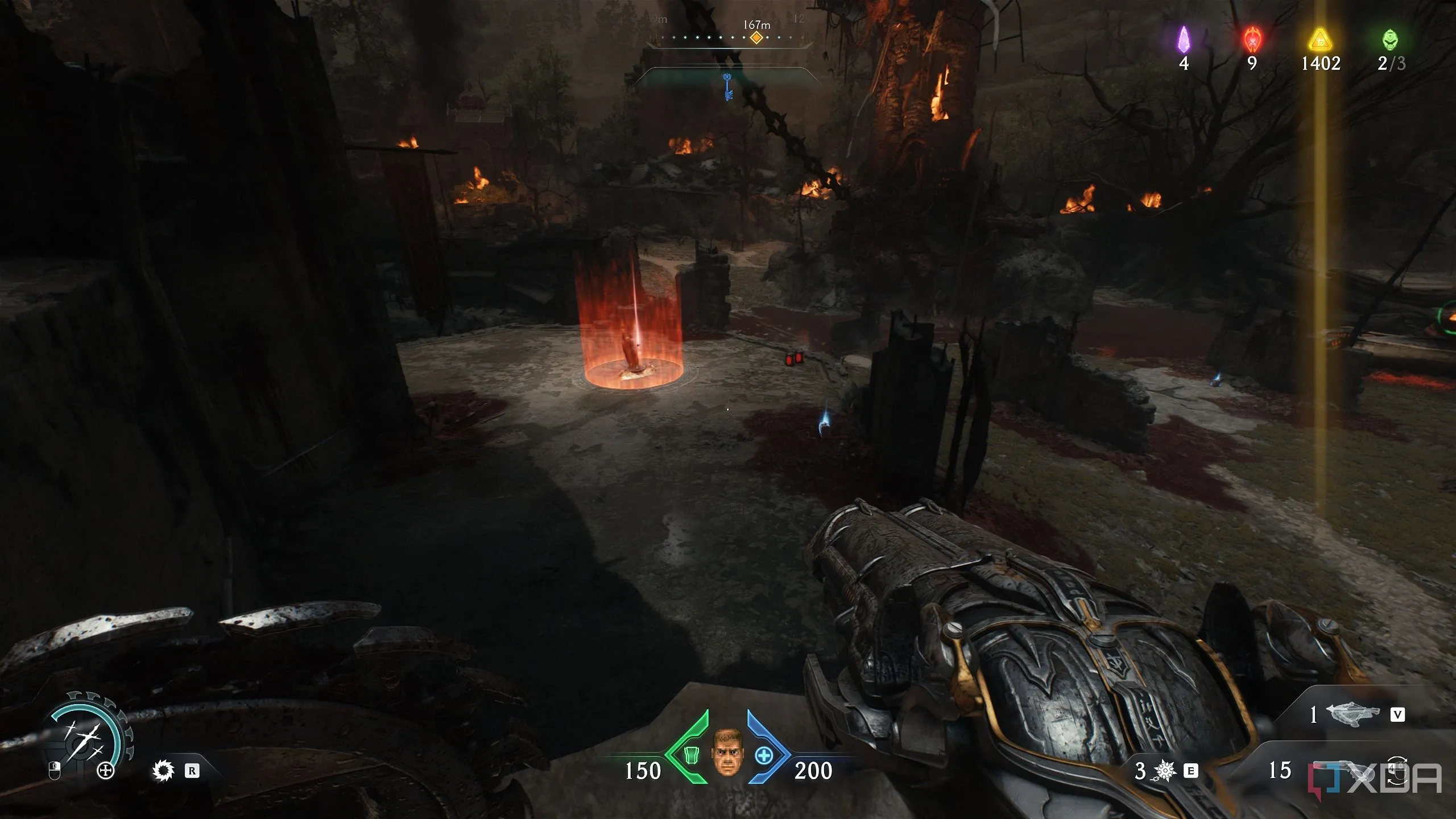 Tượng Hồng Ngọc Đỏ bị chặn bởi rào chắn trong Chapter 20 của Doom: The Dark Ages