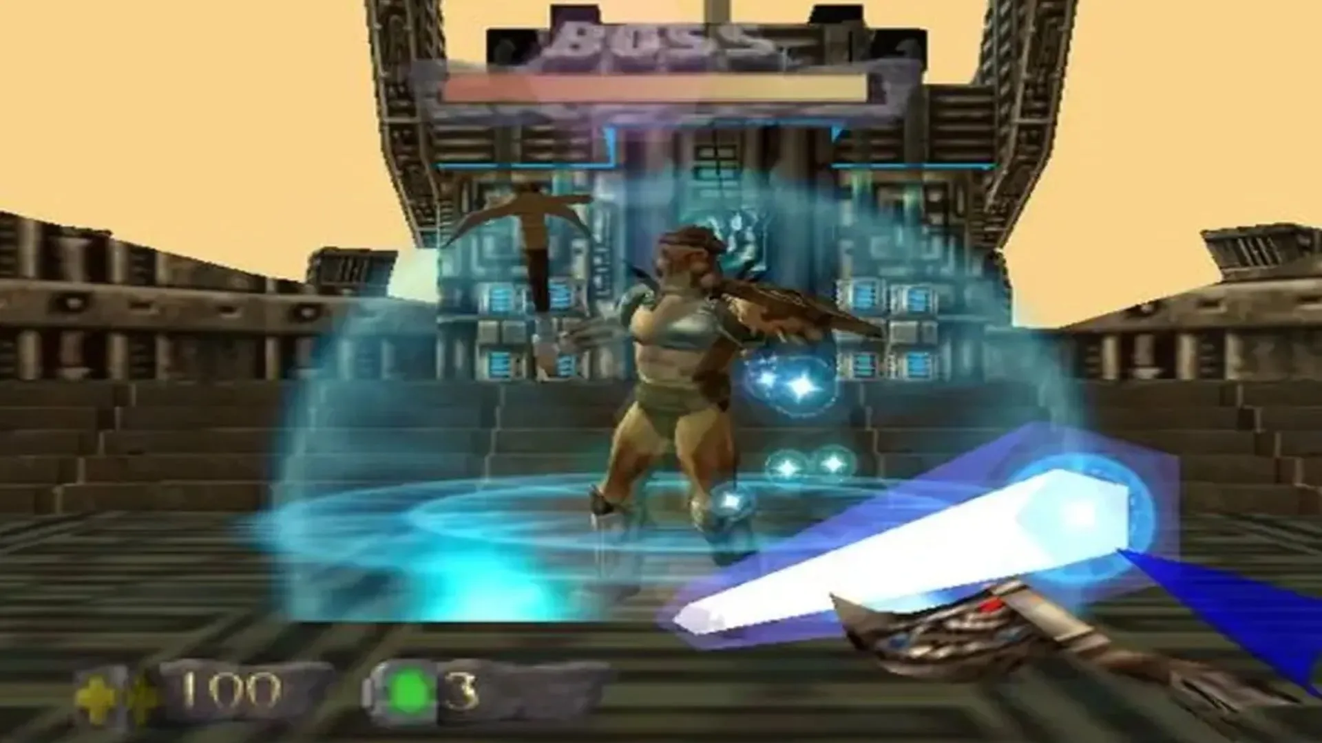 Turok sử dụng Chronoscepter trong game bắn súng Turok: Dinosaur Hunter