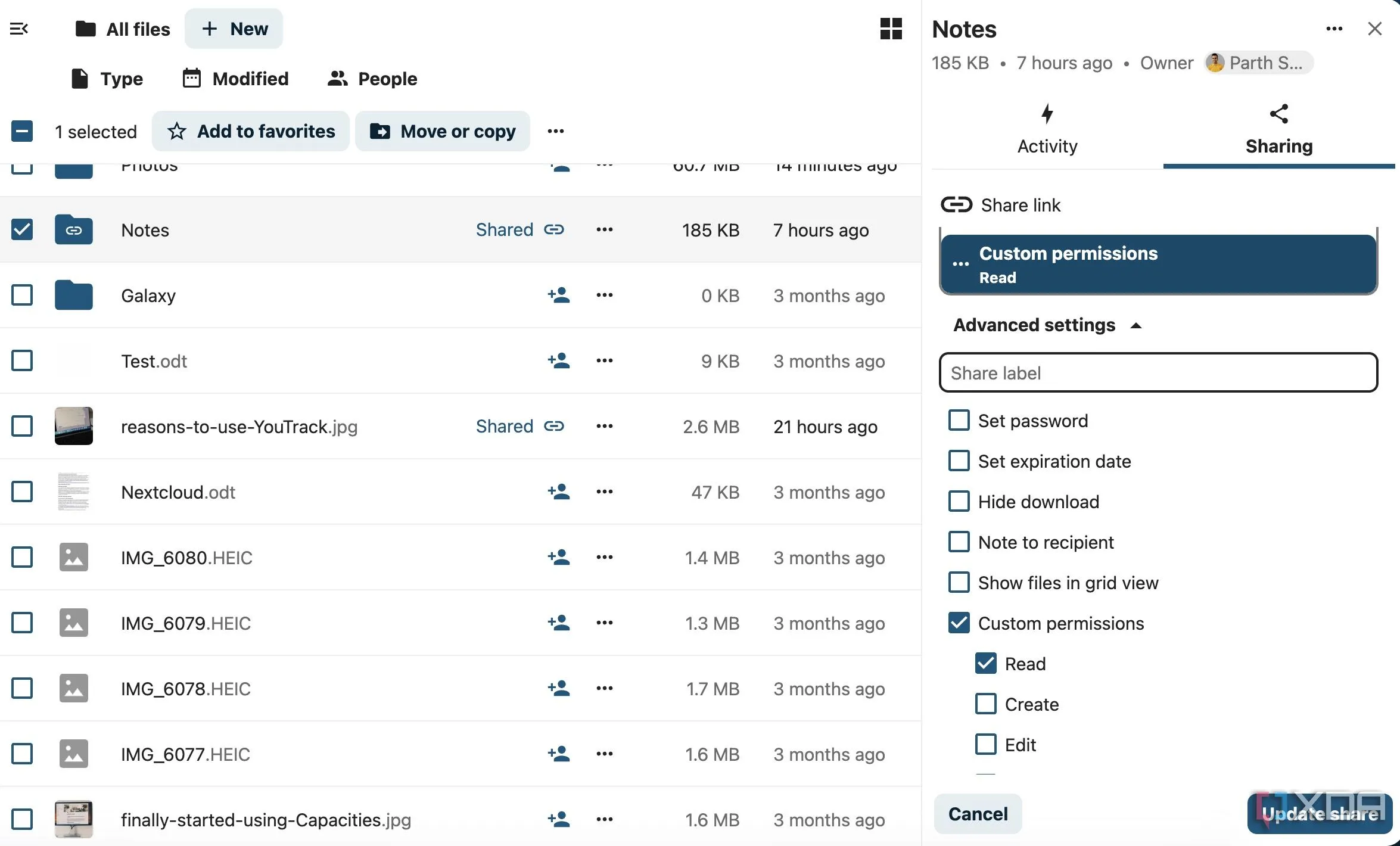 Tùy chọn chia sẻ file an toàn và linh hoạt trong Nextcloud, bao gồm mật khẩu và thời hạn