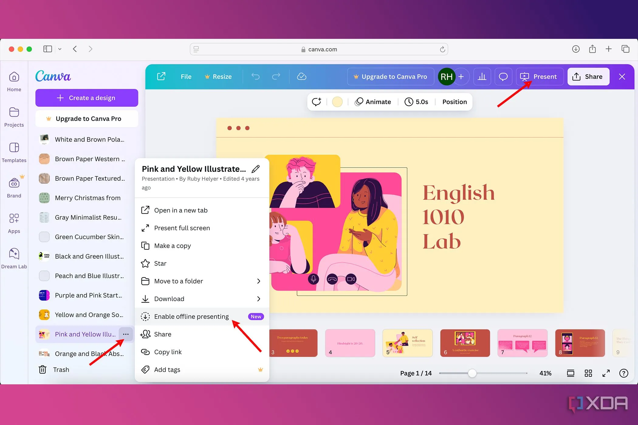 Tùy chọn trình chiếu ngoại tuyến linh hoạt của Canva