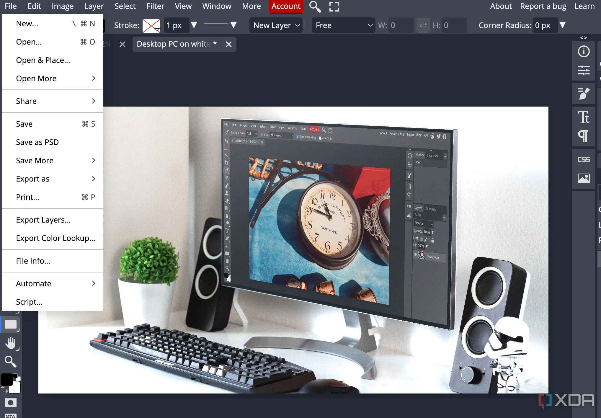Tùy chọn xuất file đa dạng trong Photopea, đảm bảo chất lượng và hiệu suất làm việc.
