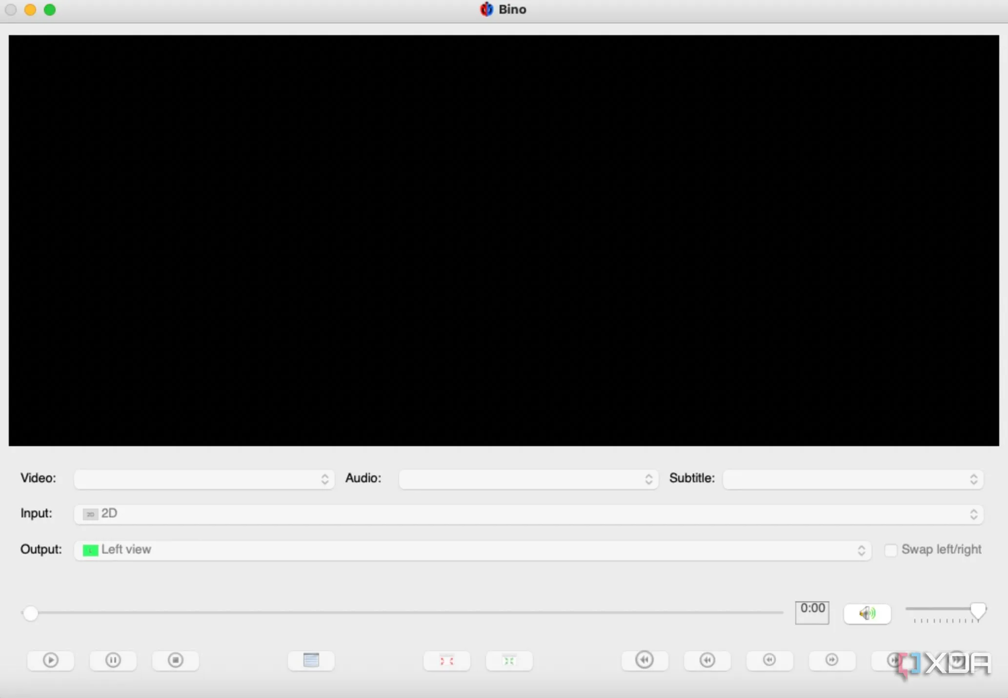 Ứng dụng Bino đang chạy trên máy Mac, hiển thị tùy chọn cho video 3D và VR