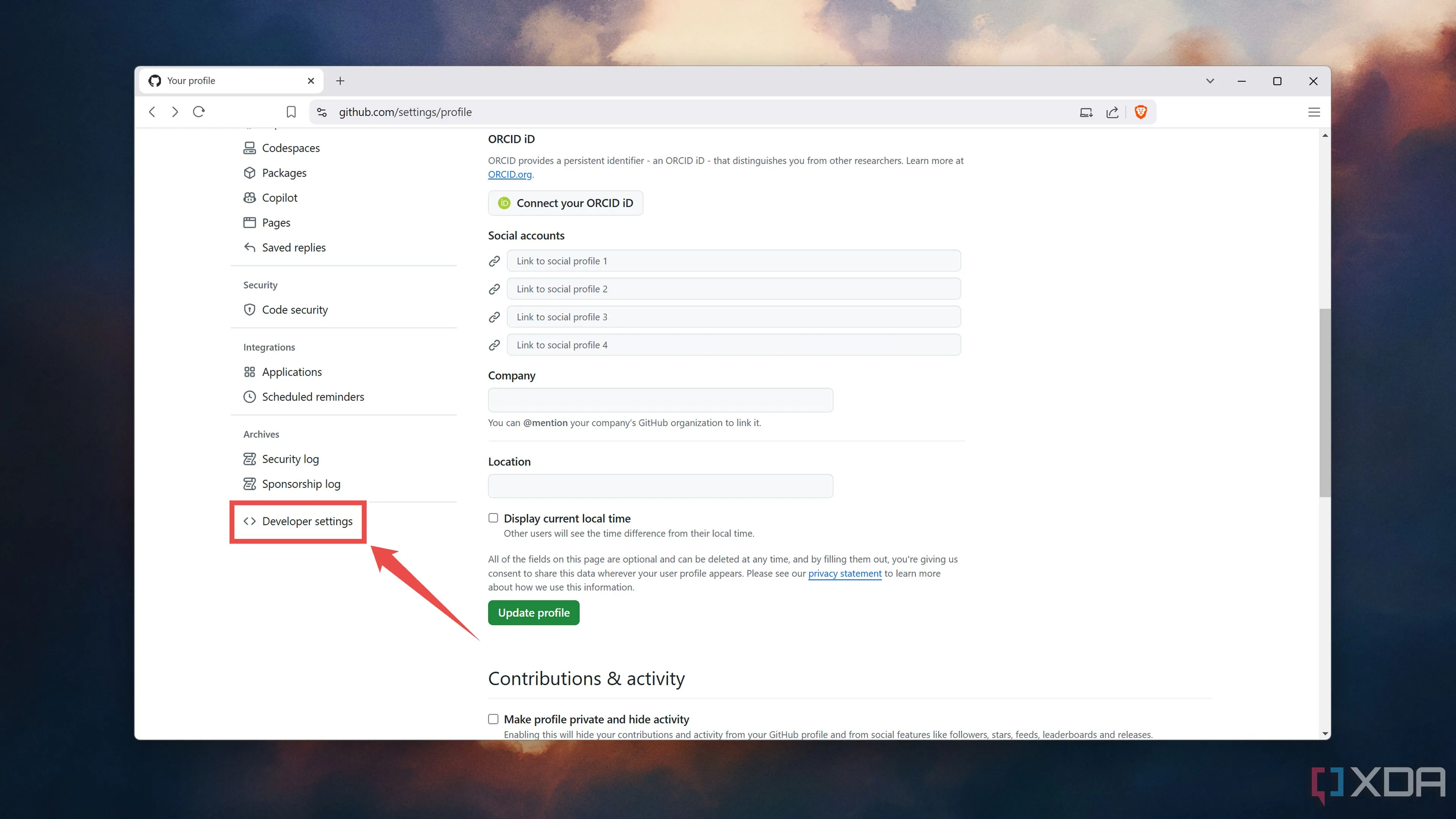 Vào mục Developer settings trên GitHub
