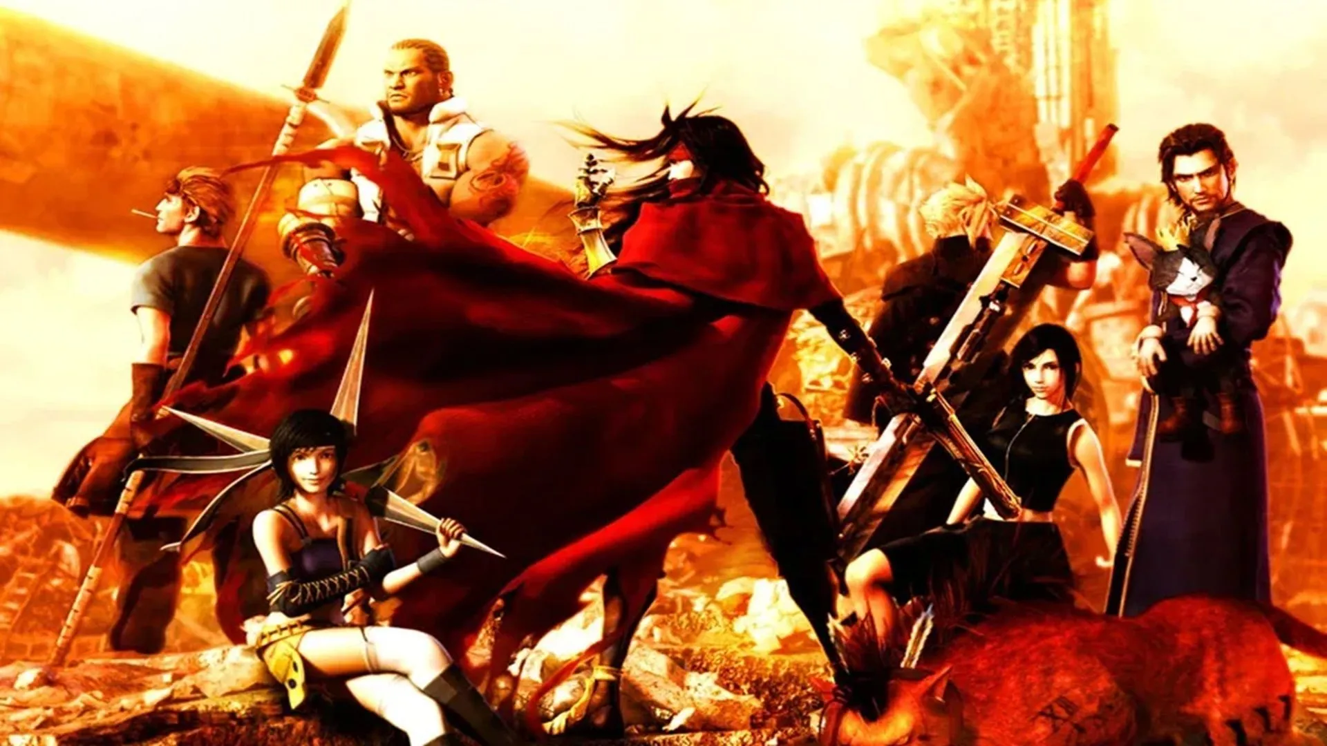 Vincent Valentine cùng các anh hùng trong Dirge of Cerberus Final Fantasy VII, một spinoff hành động của series FFVII