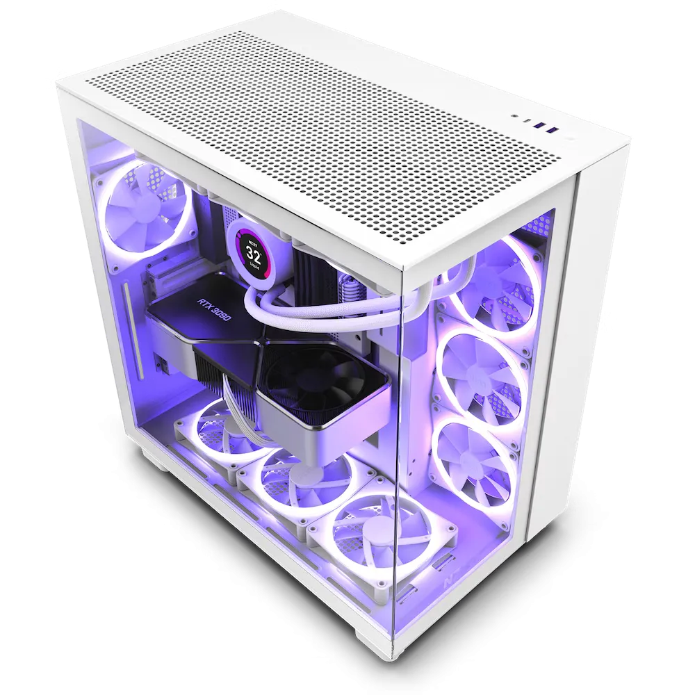 Vỏ case NZXT H9 Flow màu trắng, thiết kế dual-chamber sang trọng, tối ưu cho tản nhiệt và thẩm mỹ PC