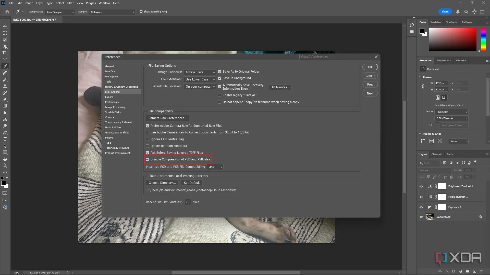 Vô hiệu hóa tính năng nén tệp PSD và PSB trong File Handling của Photoshop