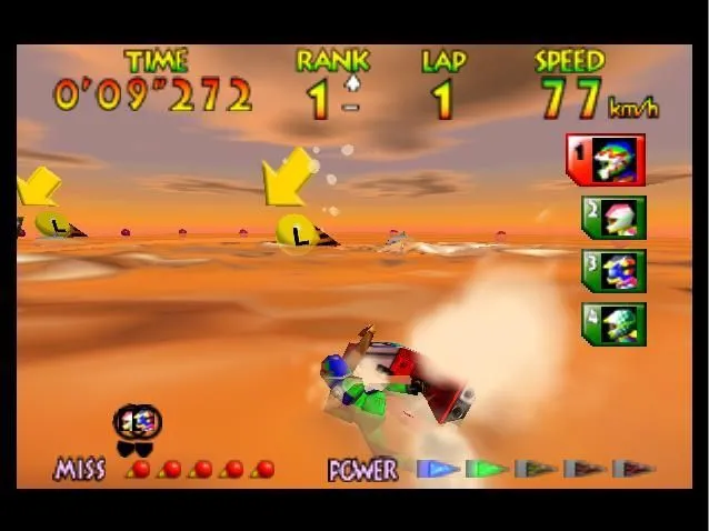 Wave Race 64: Người chơi đang điều khiển jetski trên mặt nước