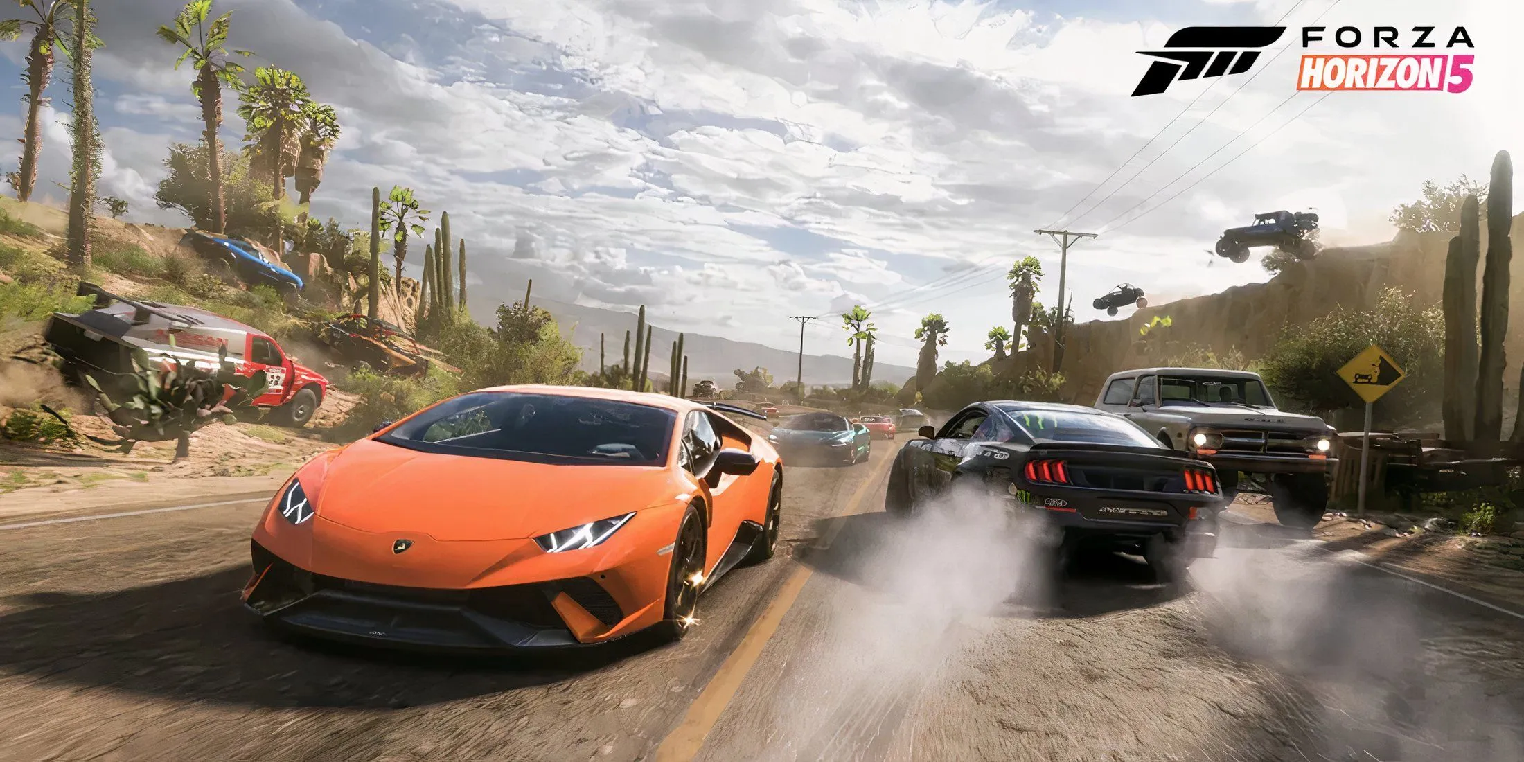 Xe thể thao di chuyển trên đường cảnh quan Forza Horizon 5, nhấn mạnh trải nghiệm lái xe thư giãn và khám phá thế giới mở.