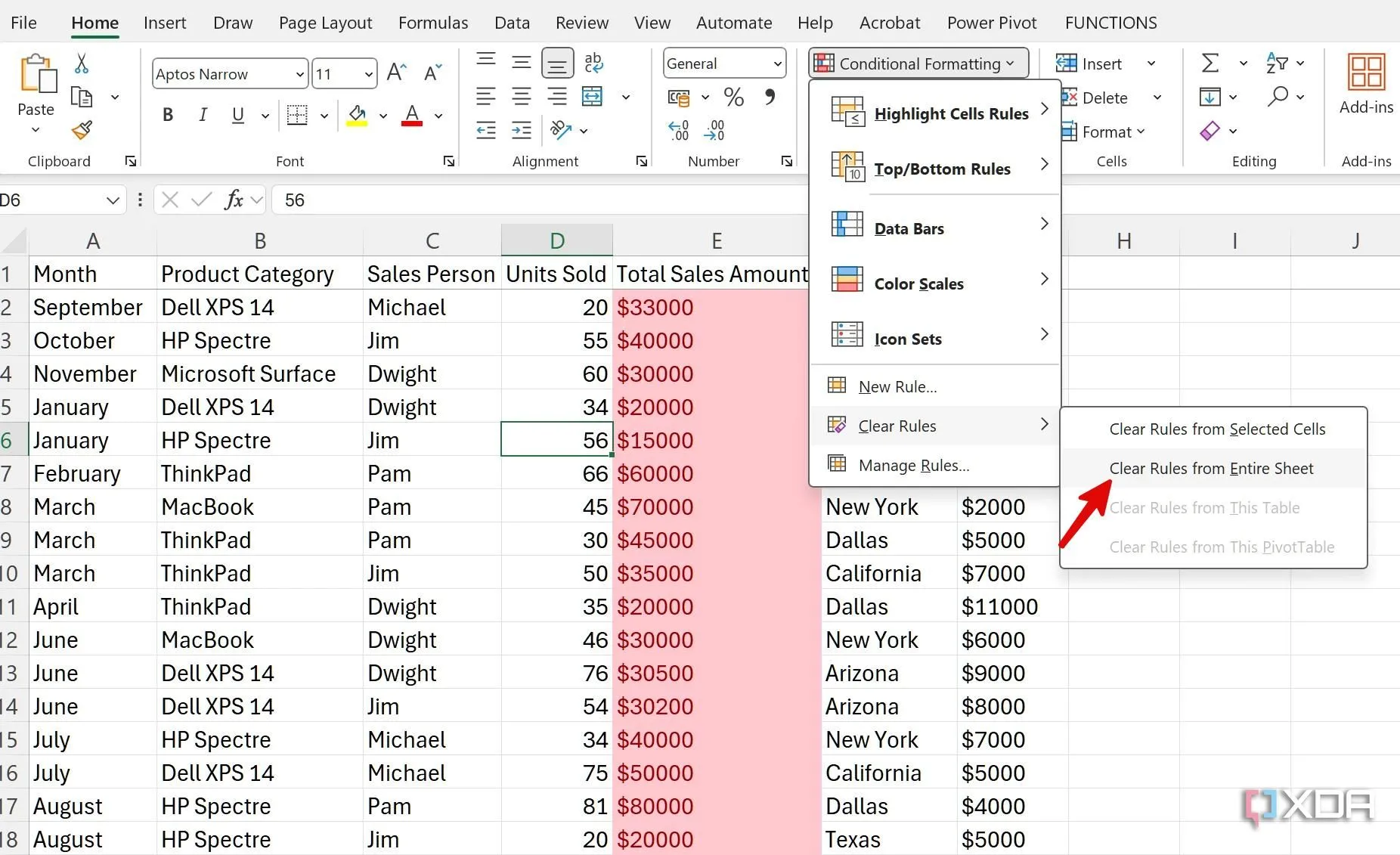 Xóa Conditional Formatting trên toàn bộ sheet Excel.