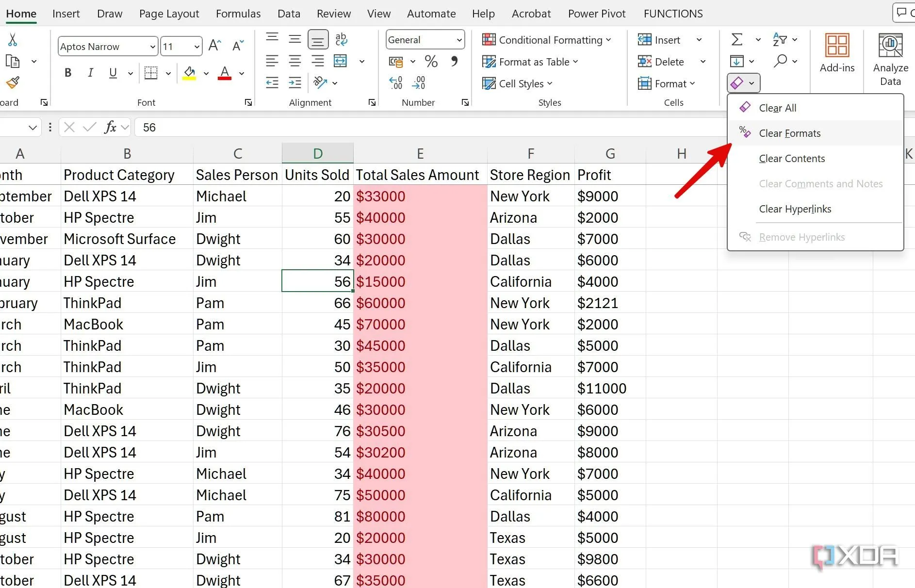 Xóa định dạng (Clear Formats) trong Excel để làm sạch giao diện bảng tính.