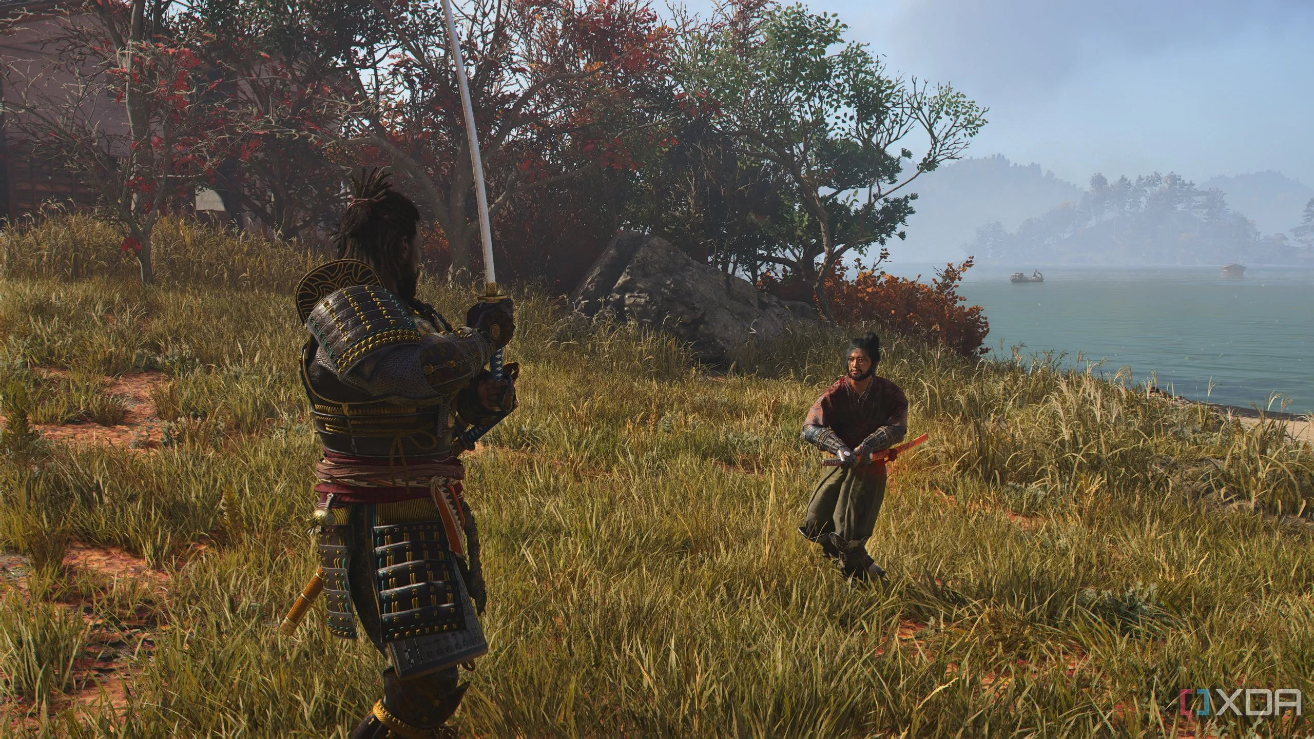 Yasuke đang đối đầu với một đối thủ trong Assassin's Creed Shadows, thể hiện tầm quan trọng của việc giữ trang bị mạnh để duy trì sức chiến đấu